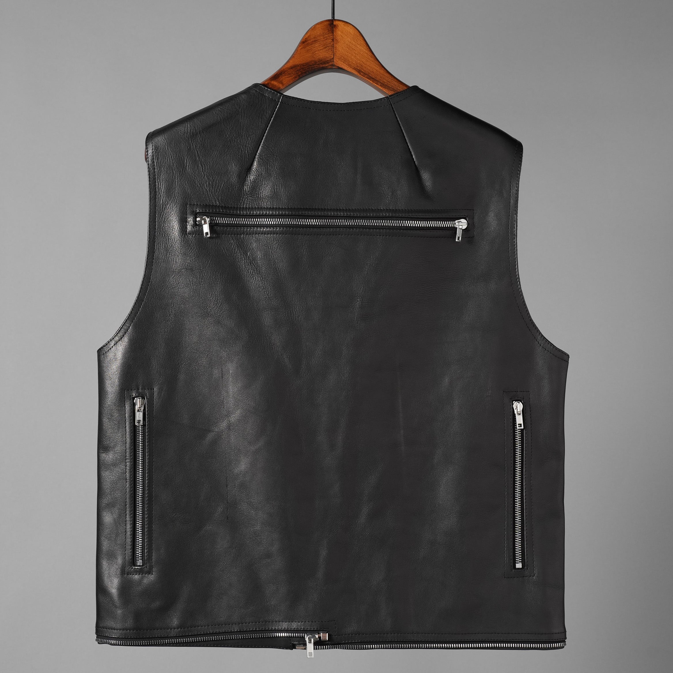 RICK OWENS リックオウエンス / 24AW 美品 Porterville Utility Leather Vest カーフレザー ベスト/ RR02D6911 LOO / size 46 (BLACK)
