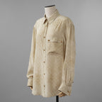 LOUIS VUITTON ルイヴィトン / 美品 22SS モノグラム シルク 長袖シャツ / RW222J D96 FNBL12 / size 38 (CHAMPAGNE BEIGE) レディース 352027-izm