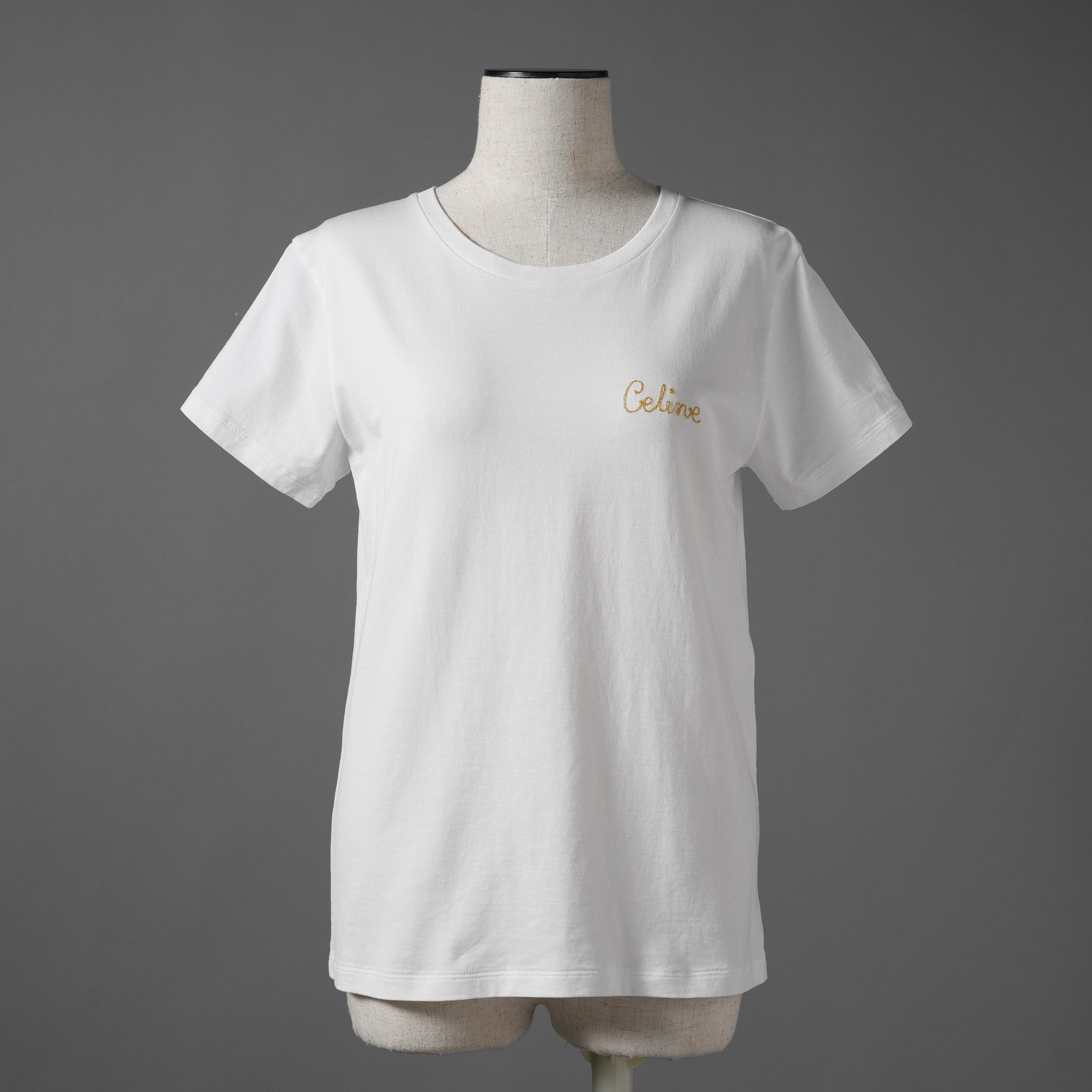 CELINE セリーヌ / 美品 21SS ゴールドロゴ エンブロイダリー 半袖Tシャツ / 2X351501F / size M (WHITE) レディース