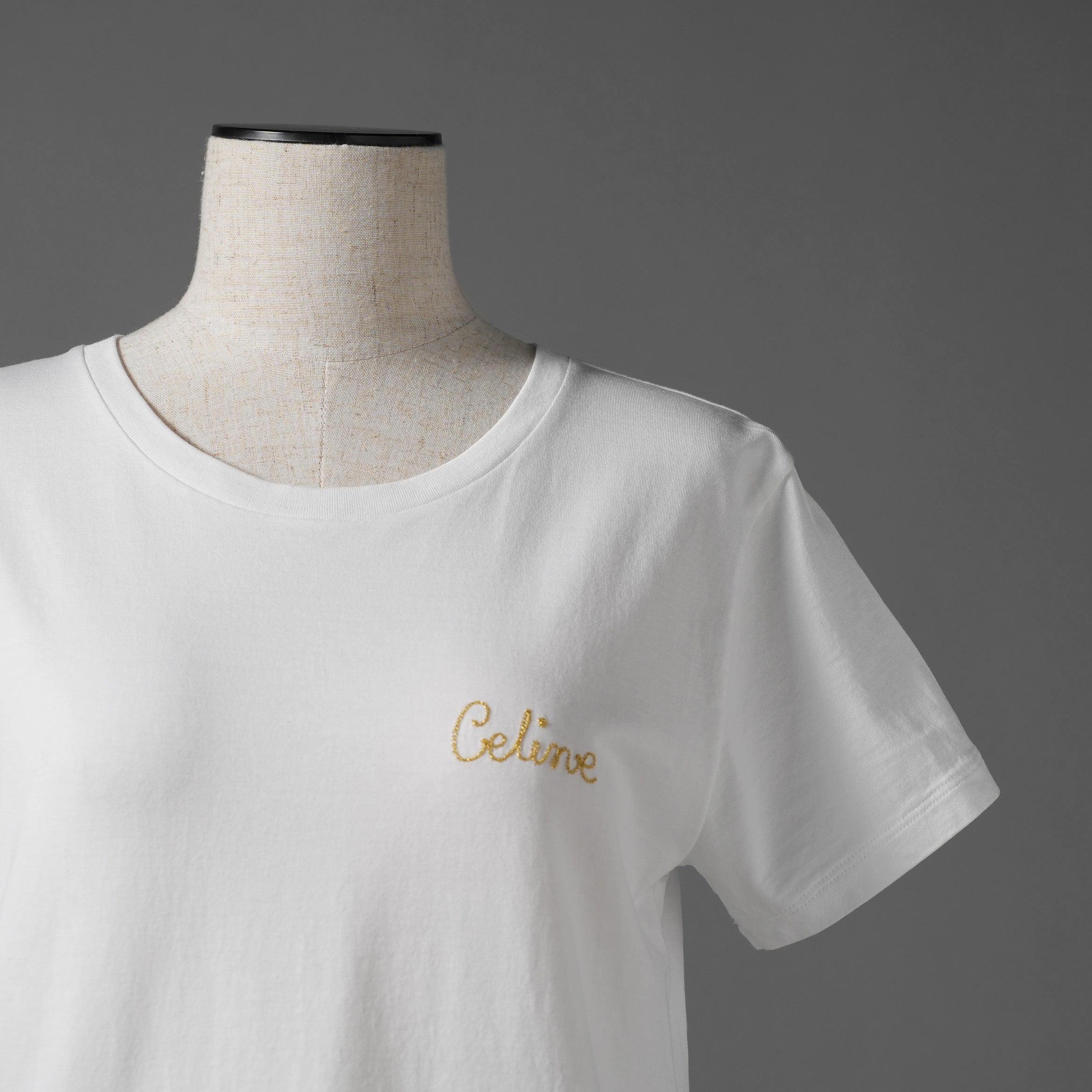 CELINE セリーヌ / 美品 21SS ゴールドロゴ エンブロイダリー 半袖Tシャツ / 2X351501F / size M (WHITE) レディース