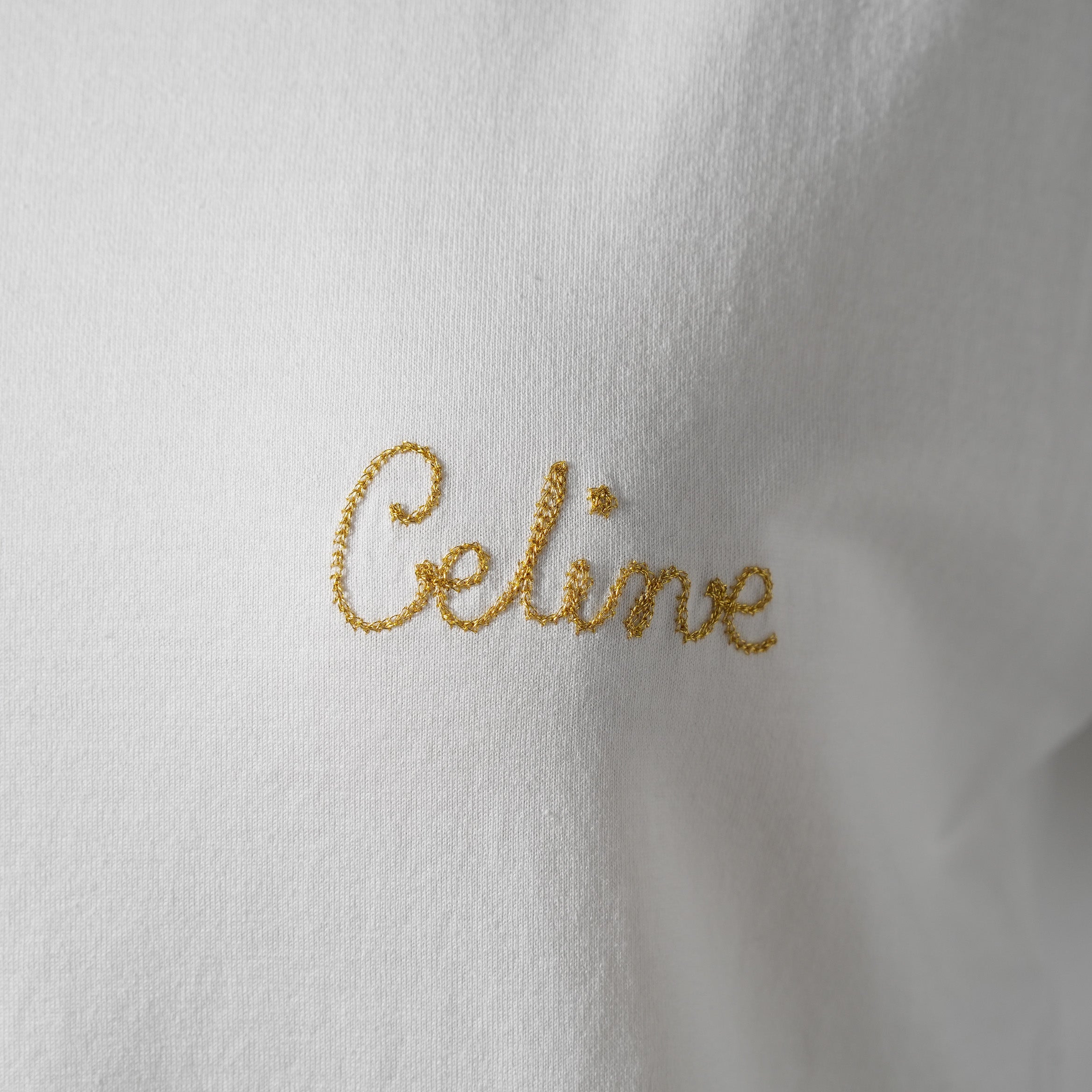 CELINE セリーヌ / 美品 21SS ゴールドロゴ エンブロイダリー 半袖Tシャツ / 2X351501F / size M (WHITE) レディース