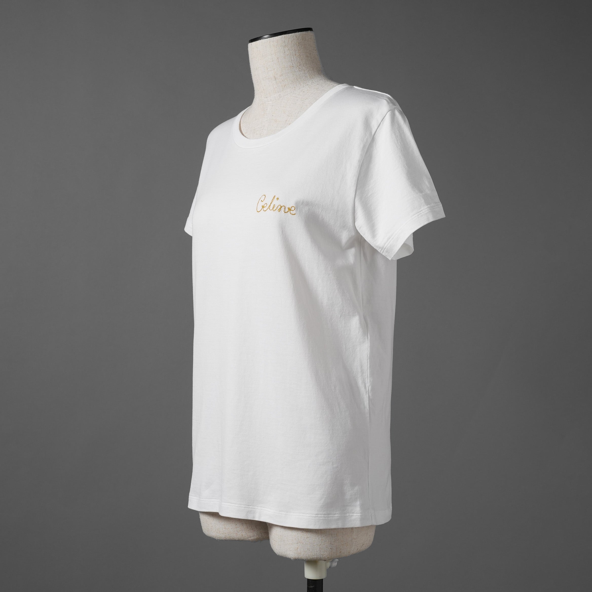 CELINE セリーヌ / 美品 21SS ゴールドロゴ エンブロイダリー 半袖Tシャツ / 2X351501F / size M (WHITE) レディース