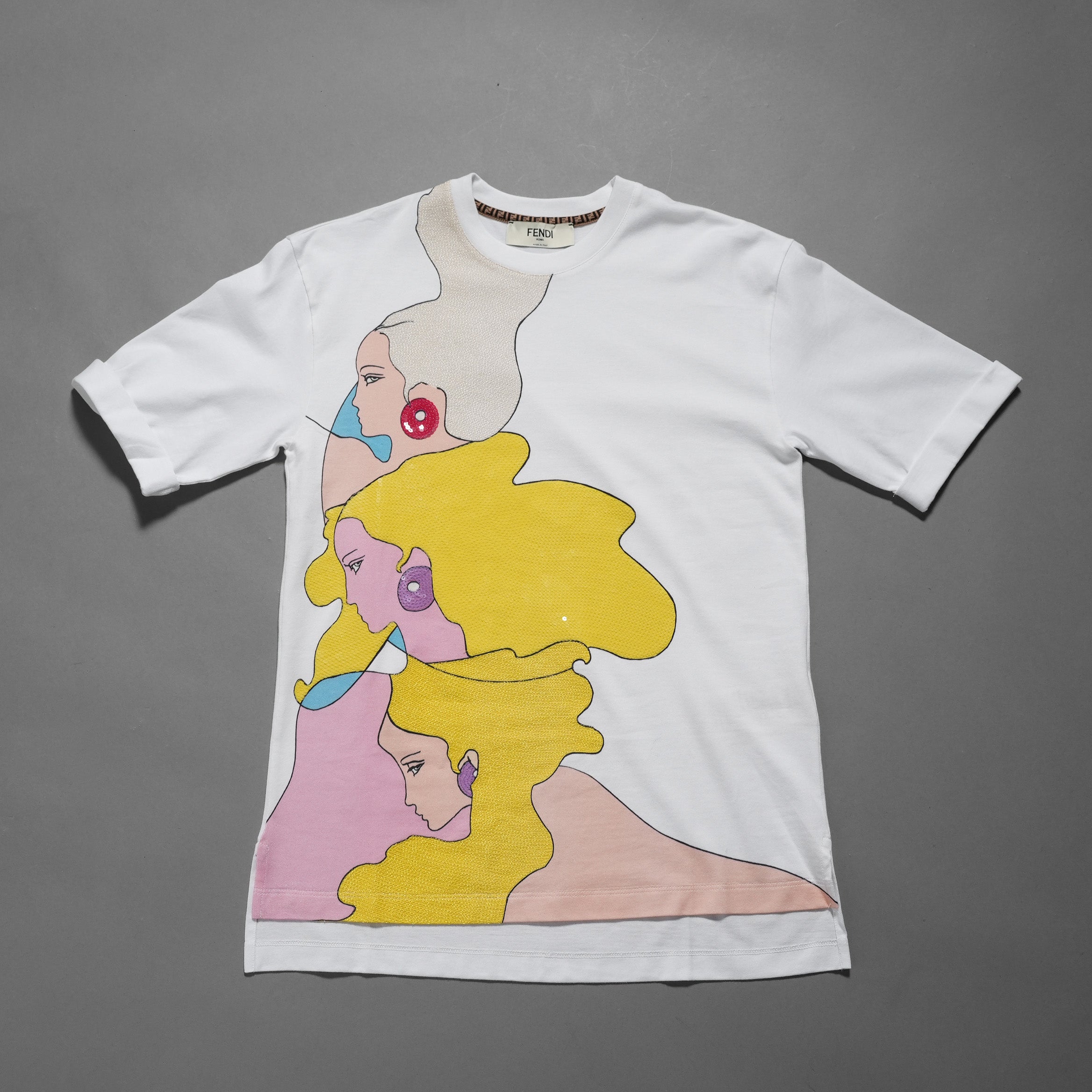 FENDI フェンディ / 22SS スパンコール ヘアドゥガールズ 半袖 Tシャツ / FS7011AK6B / size XXS (WHITE) レディース