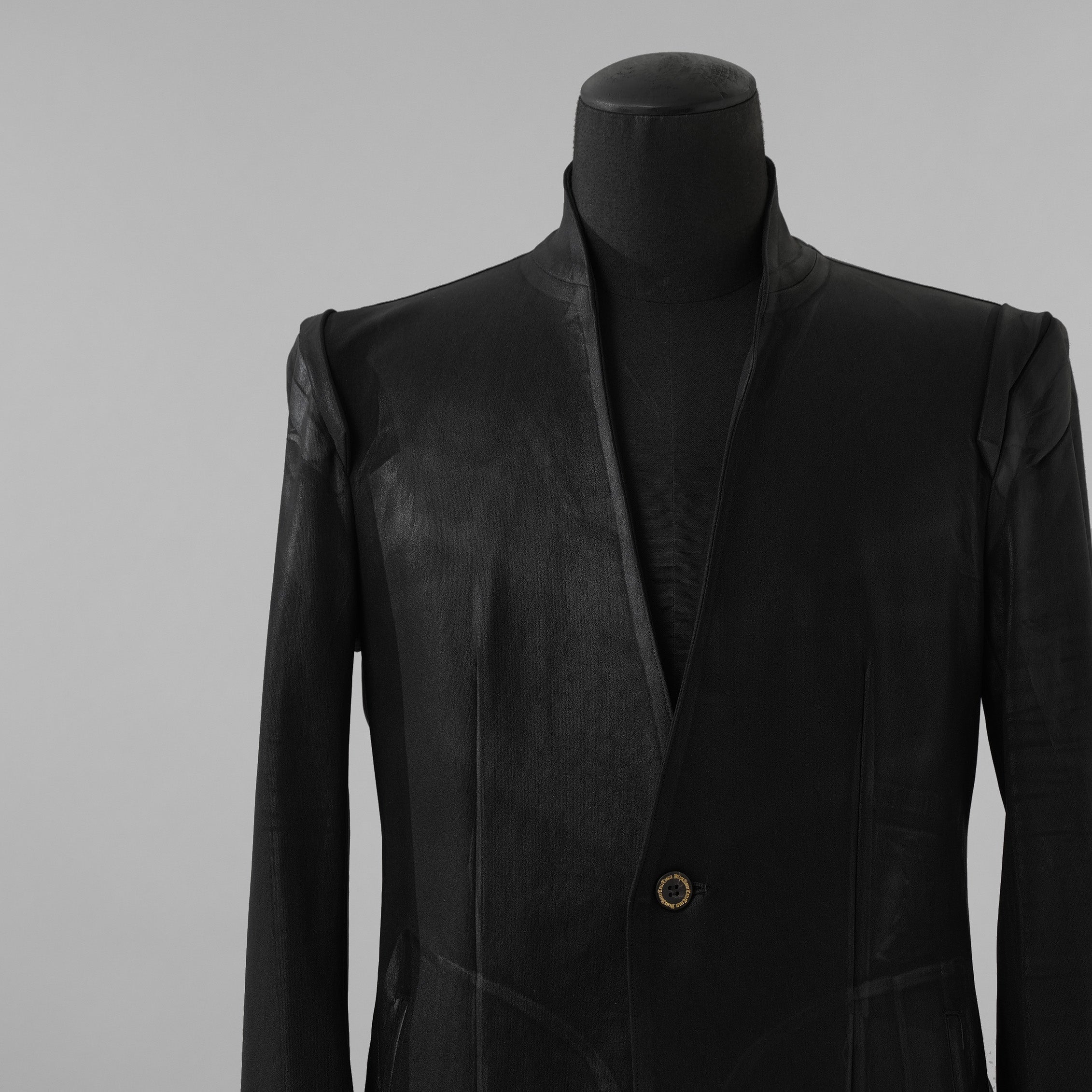 新品 kiryuyrik キリュウキリュウ / 23AW BLACK HONEY CHILI COOKIE コラボ Collarless Flare Jacket ノーカラーフレア ジャケット コート / BHCC-HJ15-007 / size M (BLACK)  123006-alm