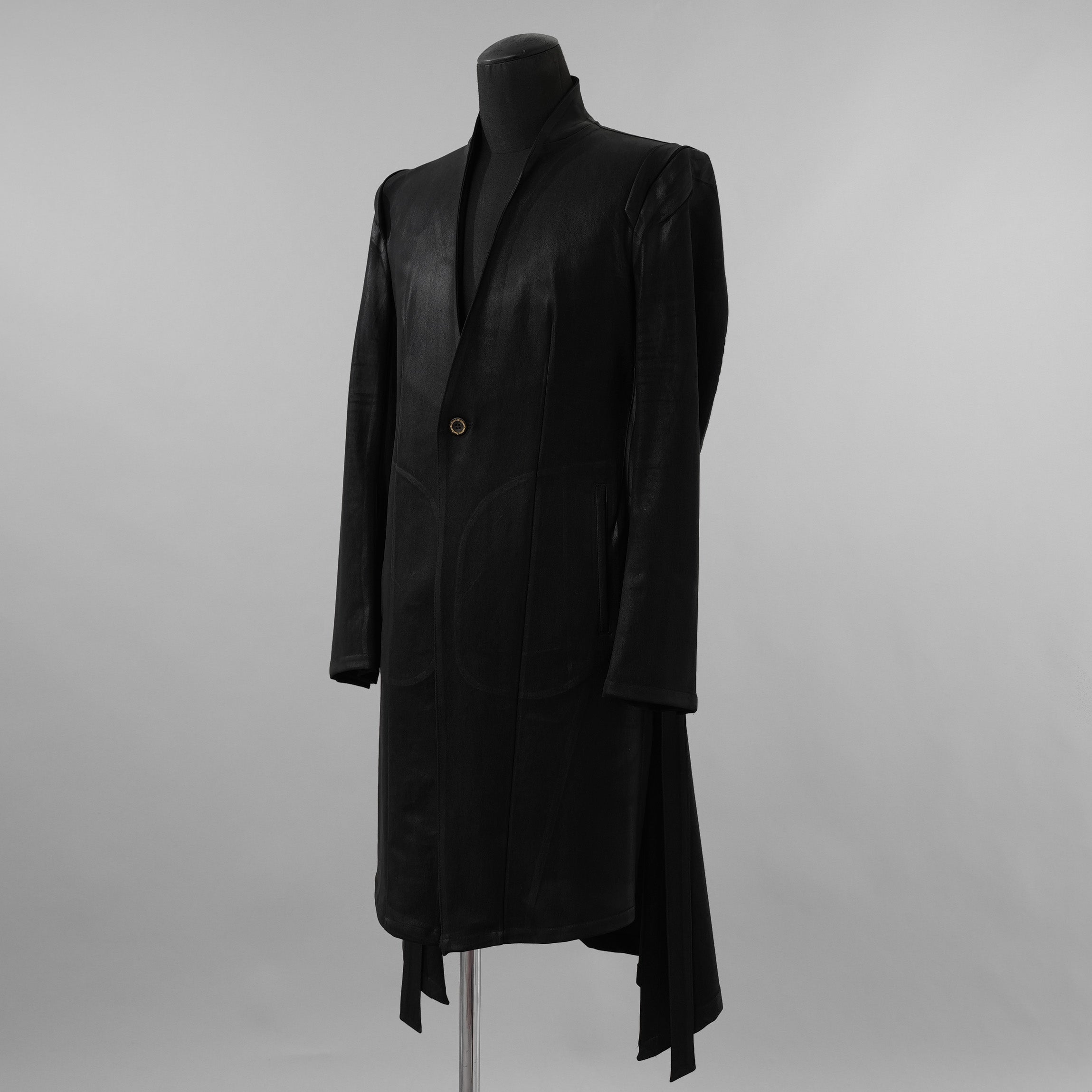 新品 kiryuyrik キリュウキリュウ / 23AW BLACK HONEY CHILI COOKIE コラボ Collarless Flare Jacket ノーカラーフレア ジャケット コート / BHCC-HJ15-007 / size M (BLACK)  123006-alm