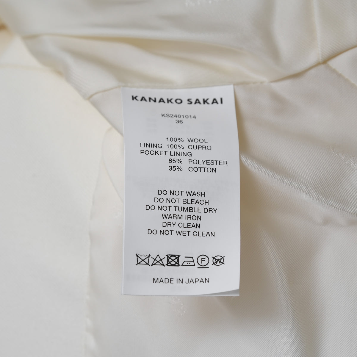 KANAKO SAKAI カナコ サカイ / 美品 24SS ウールボンバー ジャケット アウター / KS2401014 / size 36 (IVORYWHITE) レディース 352025-izm