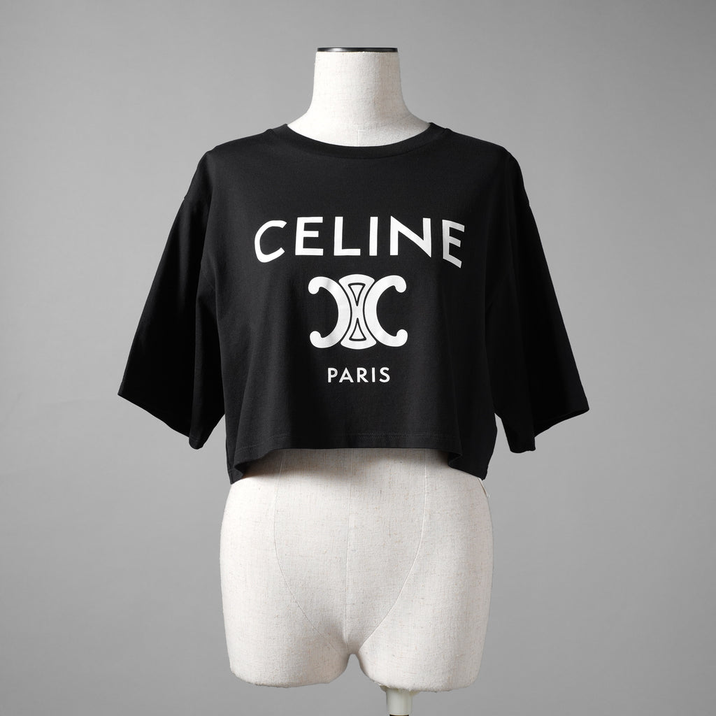 CELINE セリーヌ / 22SS 美品 エディ期 トリオンフ ロゴ クロップド Tシャツ / 2X871501F / size S (BLACK) レディース