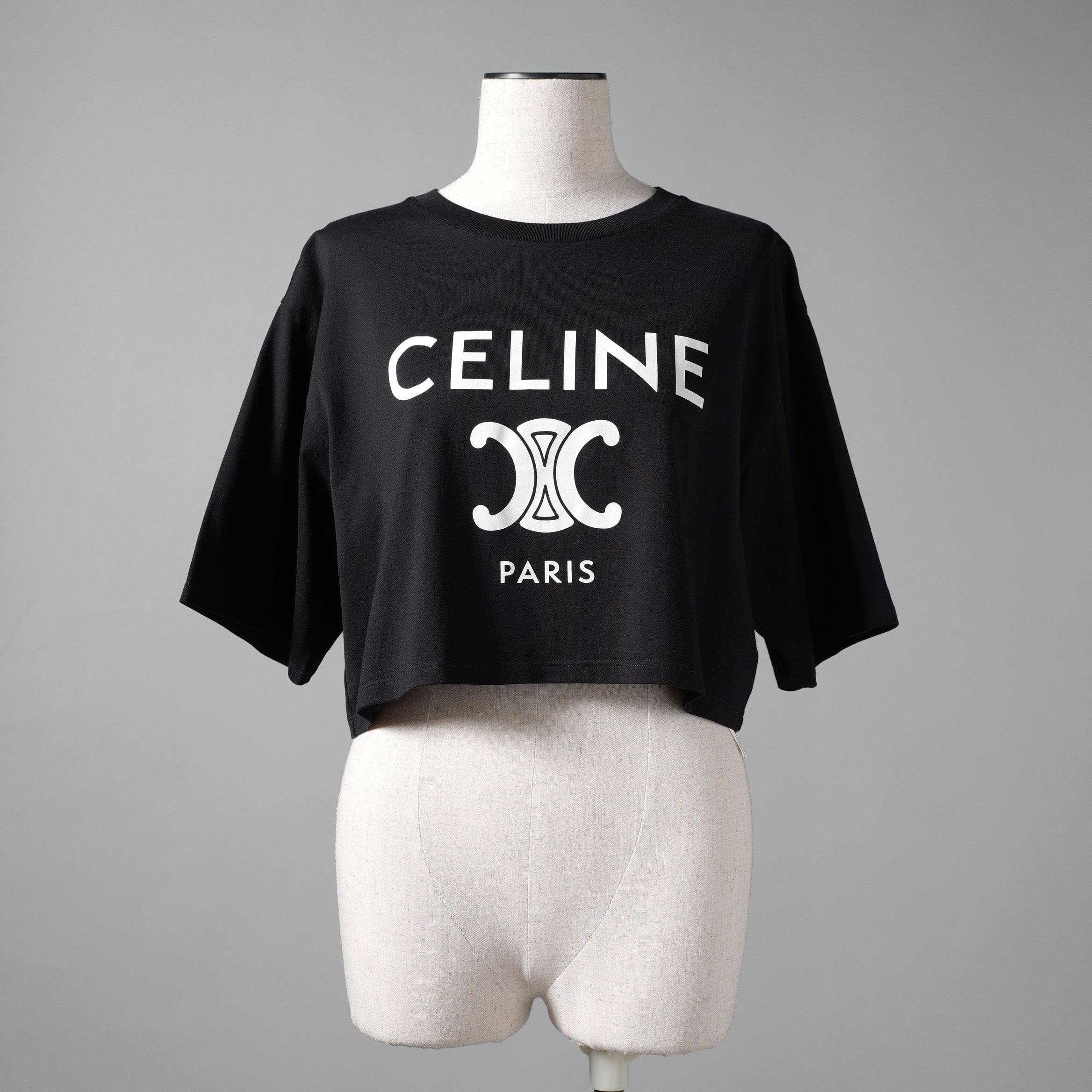 CELINE セリーヌ / 22SS 美品 エディ期 トリオンフ ロゴ クロップド Tシャツ / 2X871501F / size S (BLACK) レディース