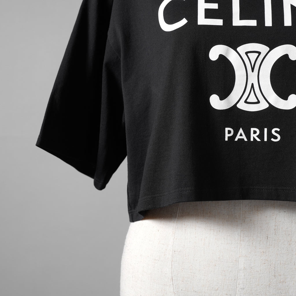 CELINE セリーヌ / 22SS 美品 エディ期 トリオンフ ロゴ クロップド Tシャツ / 2X871501F / size S (BLACK) レディース