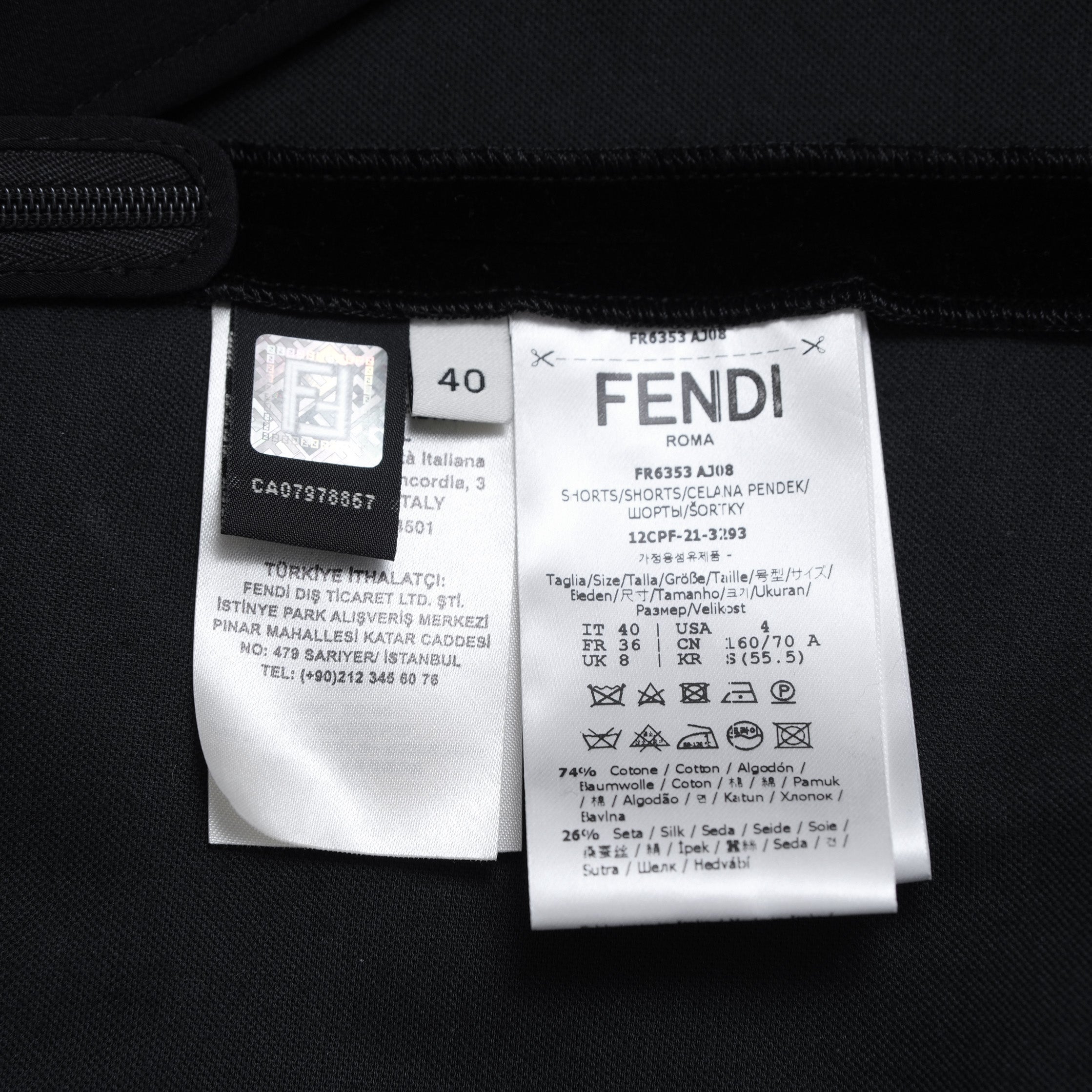 FENDI フェンディ / 美品 21AW シルク ベルベット ショートパンツ / FR6353 AJ08 / size 40 (BLACK) レディース 352023-izm