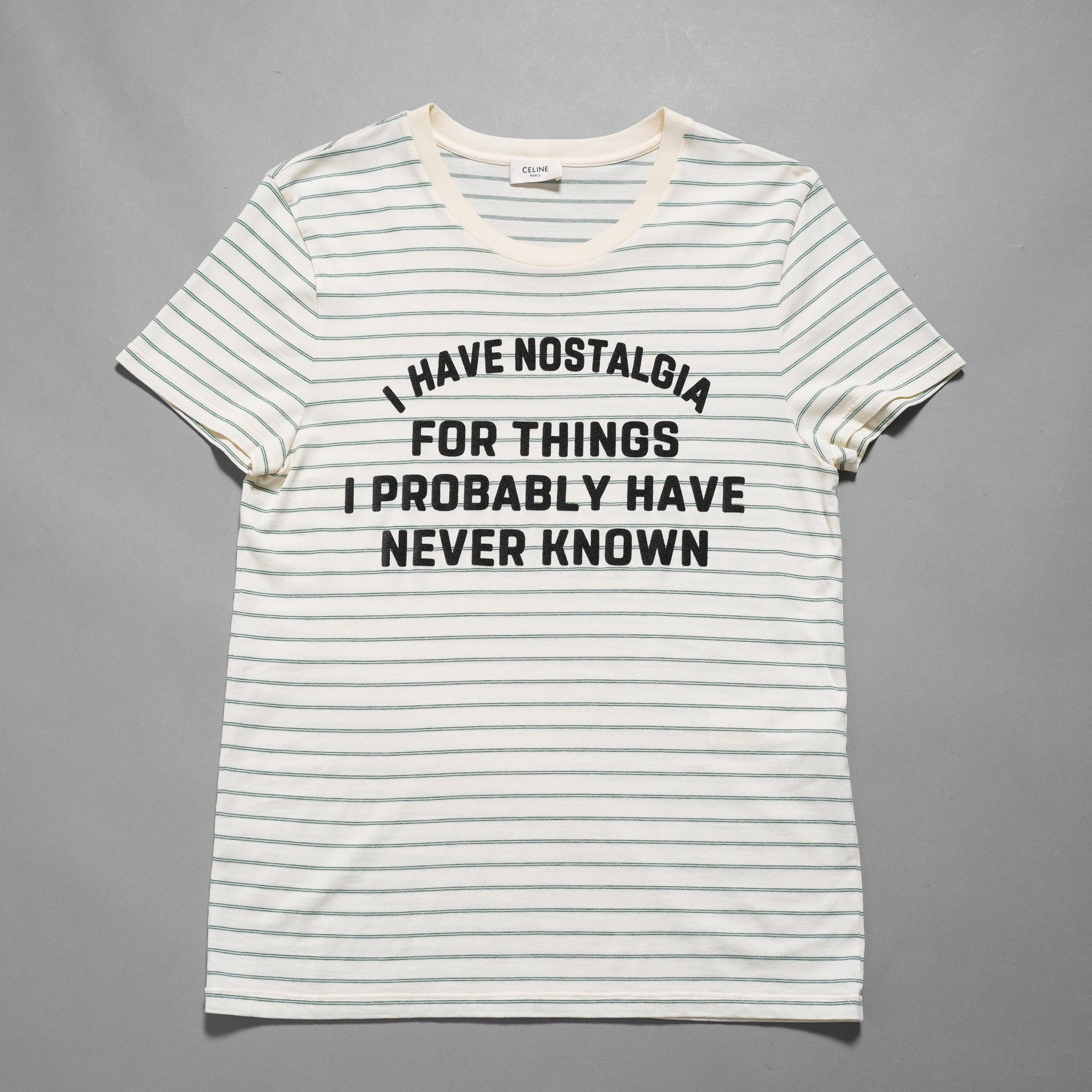 CELINE セリーヌ / 20SS David Kramer コラボ / フロックド ボーダー 半袖Tシャツ/ 2X3098051 / size S (IVORY×GREEN)レディース