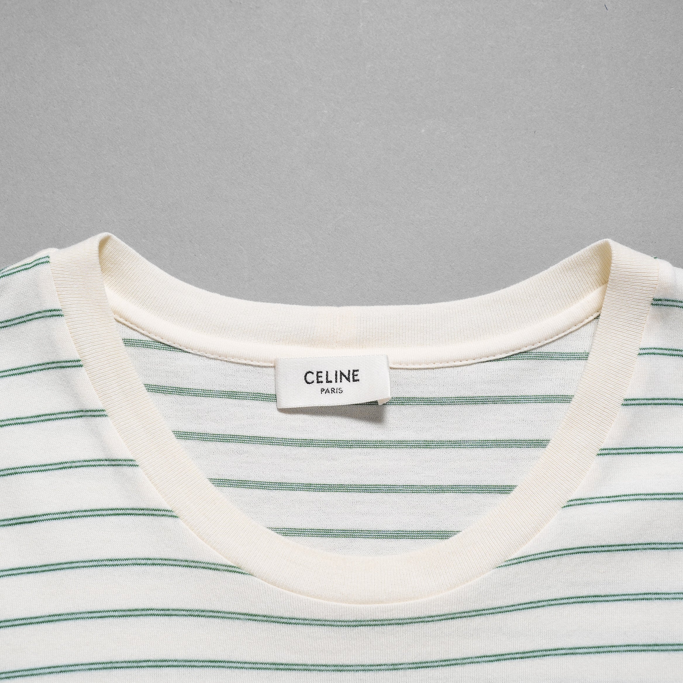 CELINE セリーヌ / 20SS David Kramer コラボ / フロックド ボーダー 半袖Tシャツ/ 2X3098051 / size S (IVORY×GREEN)レディース