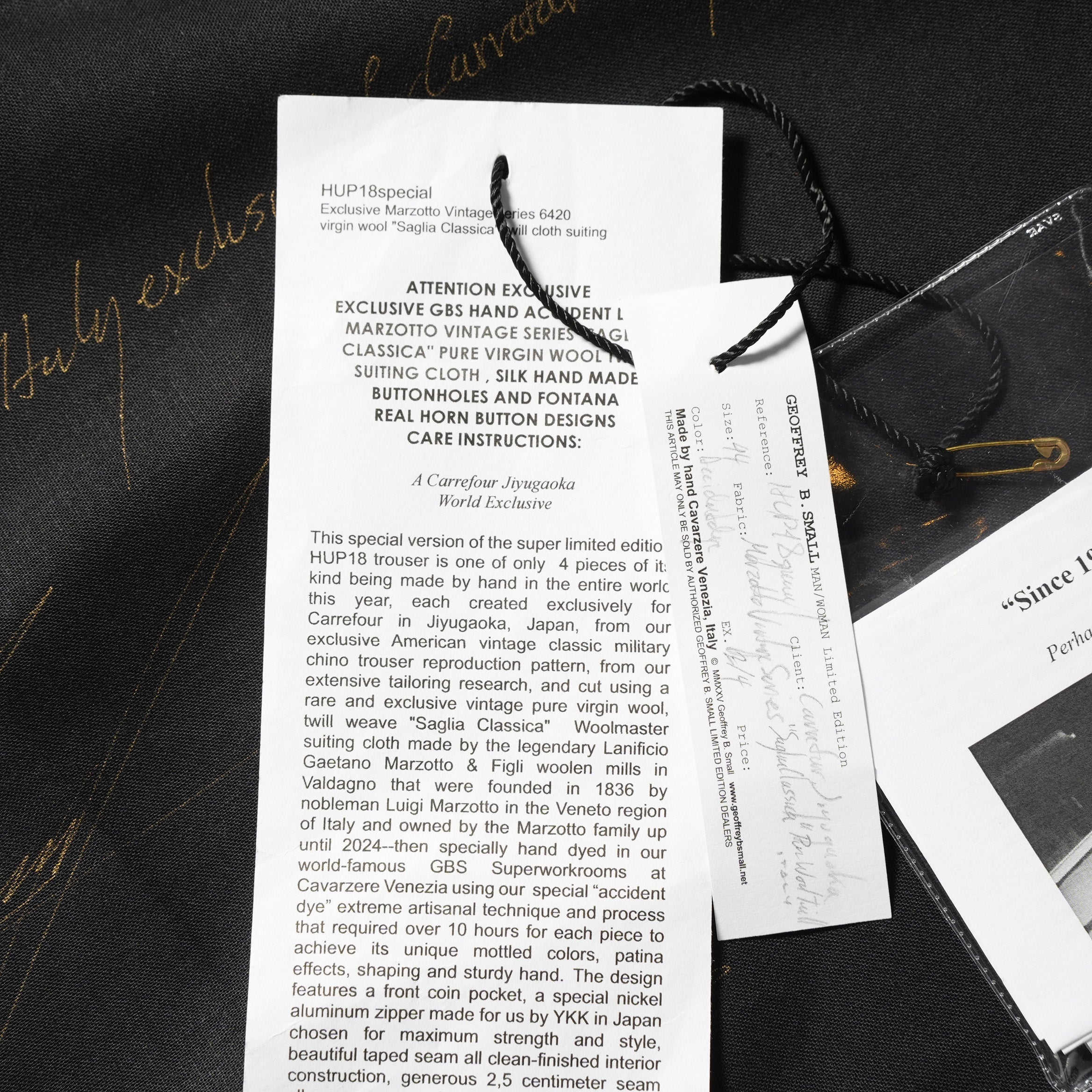新品 Geoffrey B. Small ジェフリー B.スモール / 25SS Marzotto Vintage series 6420 virgin wool "Saglia Classica will cloth suiting Trouser" / HUP18 Special / パンツ / size 44 (BLACK)