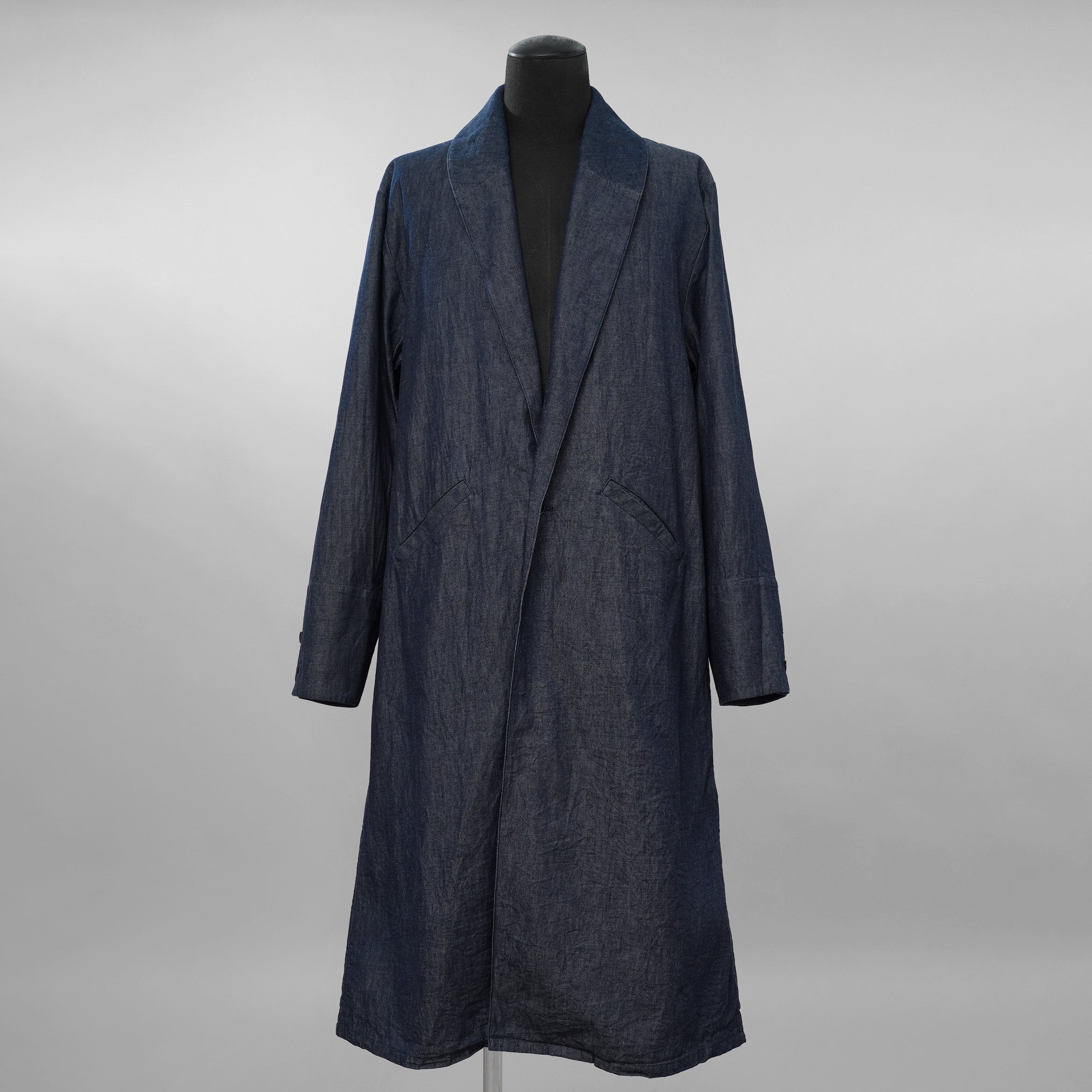 eofm イオフム / ショールカラー ロングコート / size L (INDIGO) 352031-in-ue
