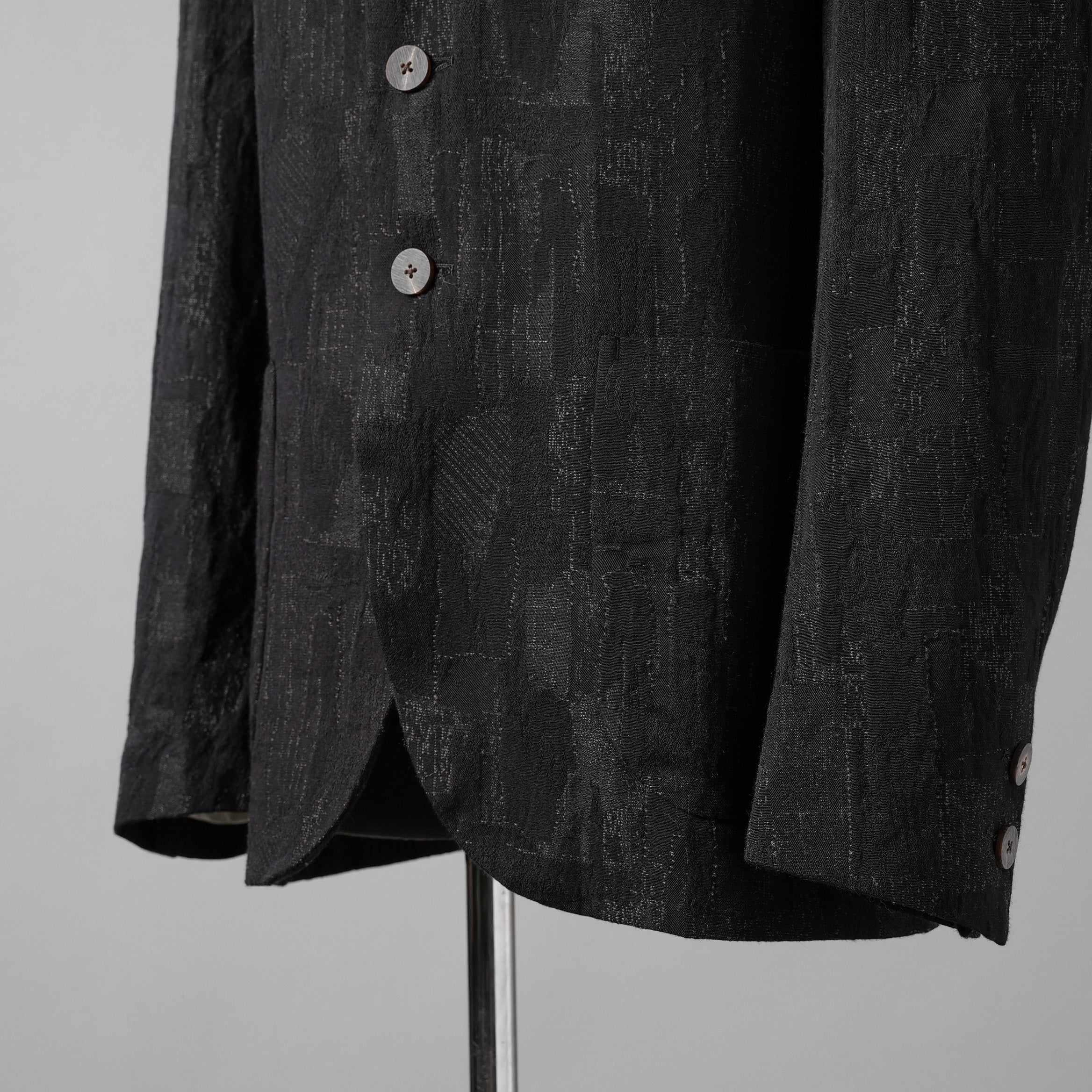 Calmlence カームレンス / 24AW JACKET010 Peaked Lapel Sack Coat Patchwork Jacquard Cloth. Black. Collection 003. サックコート  / JACKET010 / size 3 (BLACK) ジャケット ブレザー