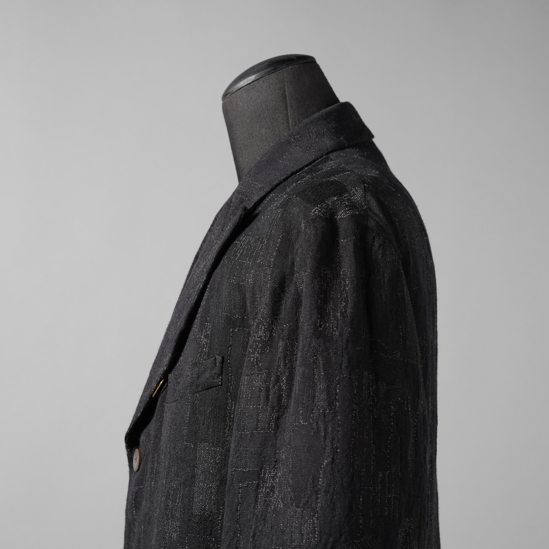 Calmlence カームレンス / 24AW JACKET010 Peaked Lapel Sack Coat Patchwork Jacquard Cloth. Black. Collection 003. サックコート  / JACKET010 / size 3 (BLACK) ジャケット ブレザー