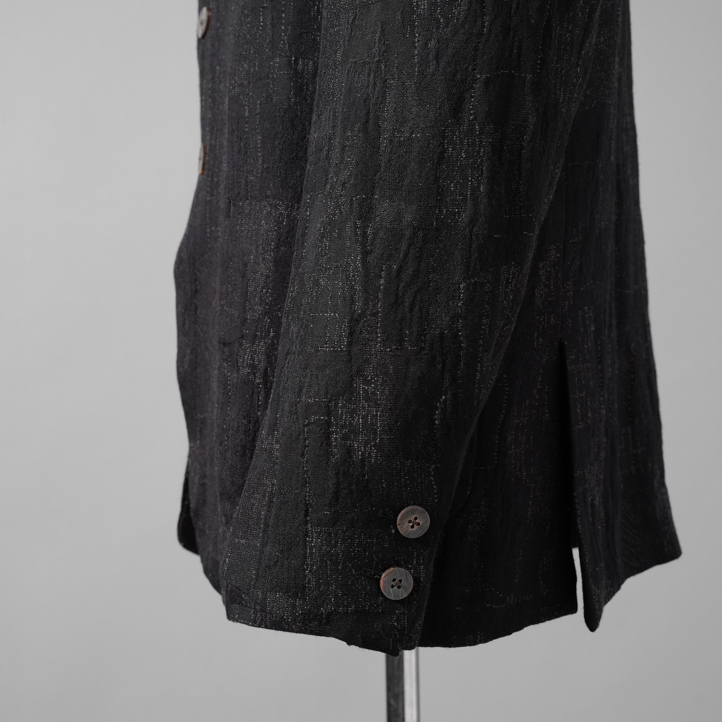 Calmlence カームレンス / 24AW JACKET010 Peaked Lapel Sack Coat Patchwork Jacquard Cloth. Black. Collection 003. サックコート  / JACKET010 / size 3 (BLACK) ジャケット ブレザー
