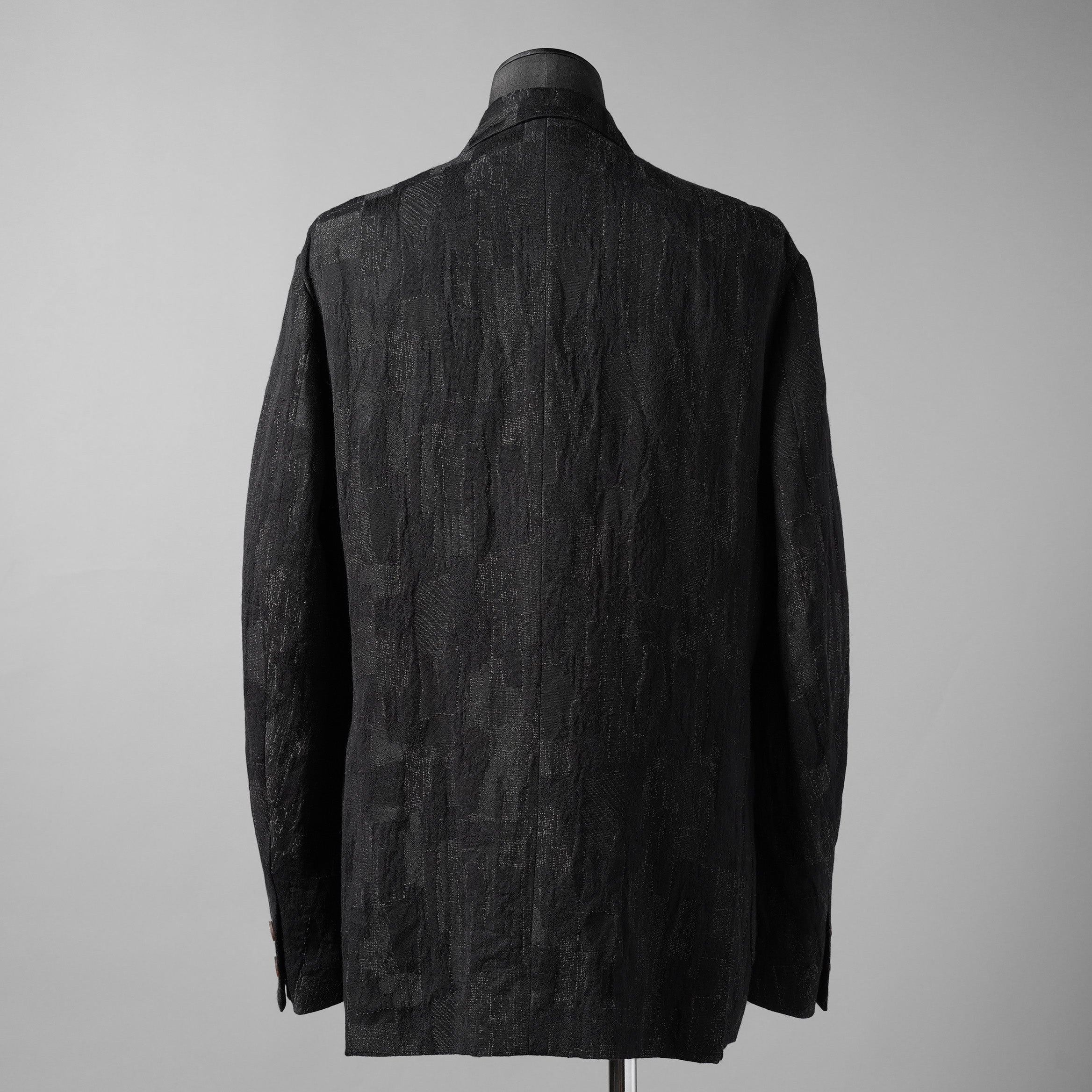 Calmlence カームレンス / 24AW JACKET010 Peaked Lapel Sack Coat Patchwork Jacquard Cloth. Black. Collection 003. サックコート  / JACKET010 / size 3 (BLACK) ジャケット ブレザー
