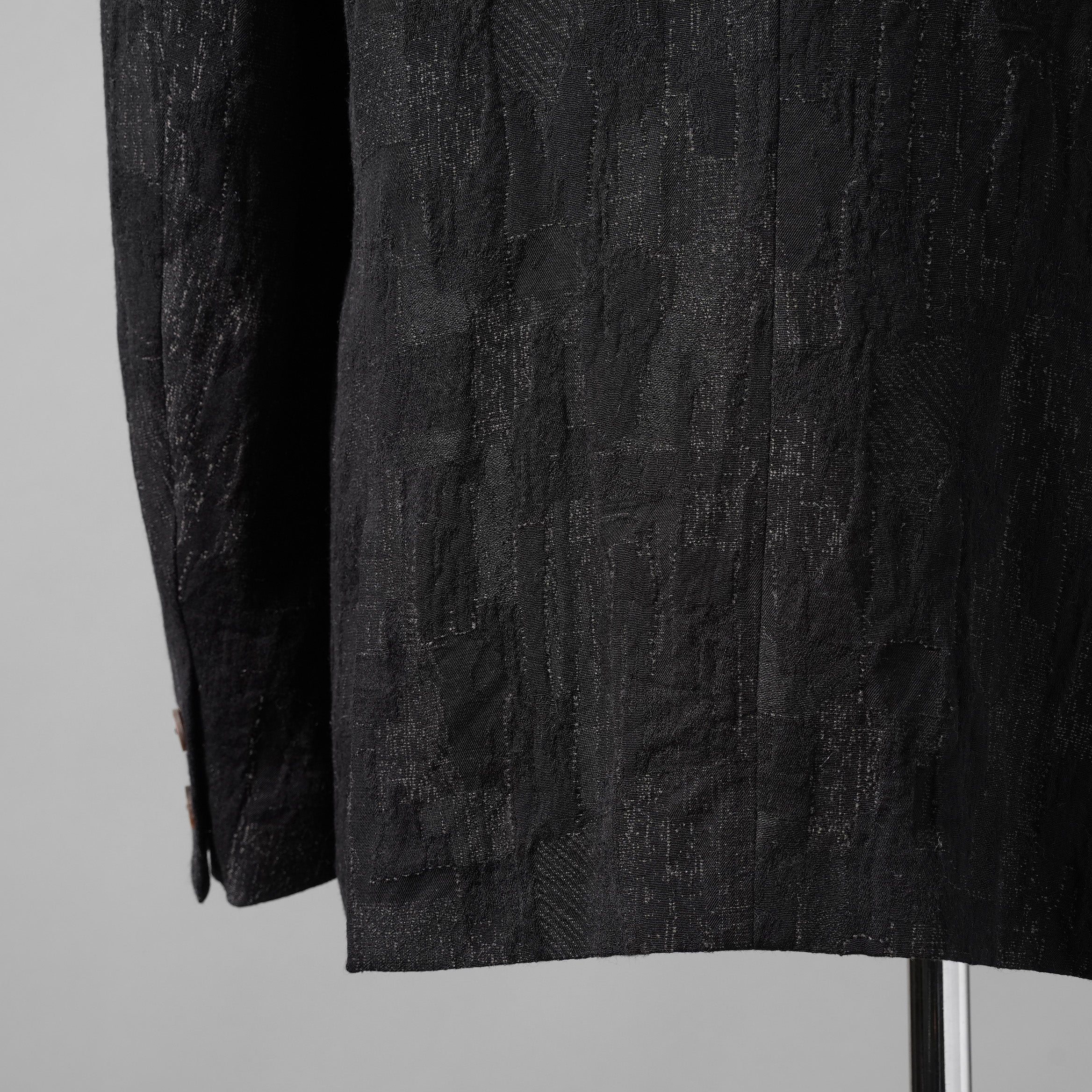 Calmlence カームレンス / 24AW JACKET010 Peaked Lapel Sack Coat Patchwork Jacquard Cloth. Black. Collection 003. サックコート  / JACKET010 / size 3 (BLACK) ジャケット ブレザー