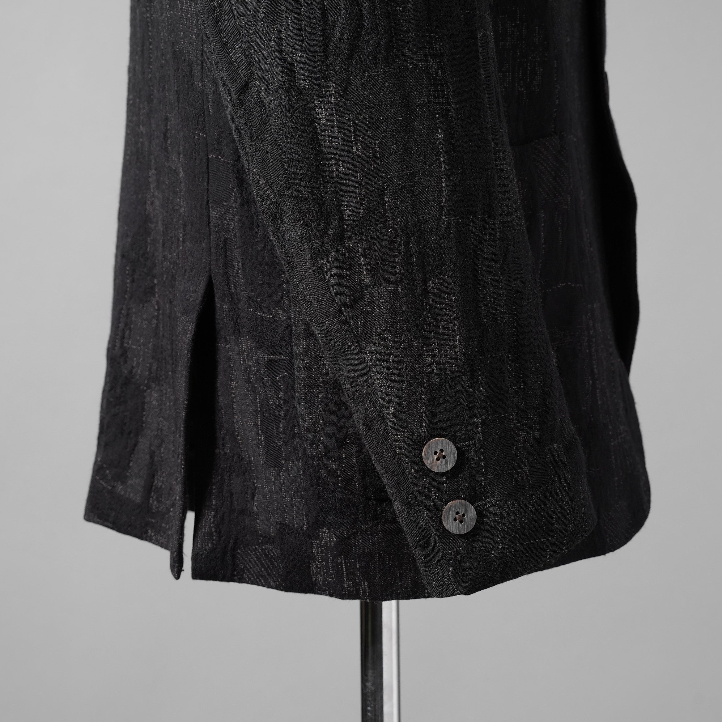 Calmlence カームレンス / 24AW JACKET010 Peaked Lapel Sack Coat Patchwork Jacquard Cloth. Black. Collection 003. サックコート  / JACKET010 / size 3 (BLACK) ジャケット ブレザー