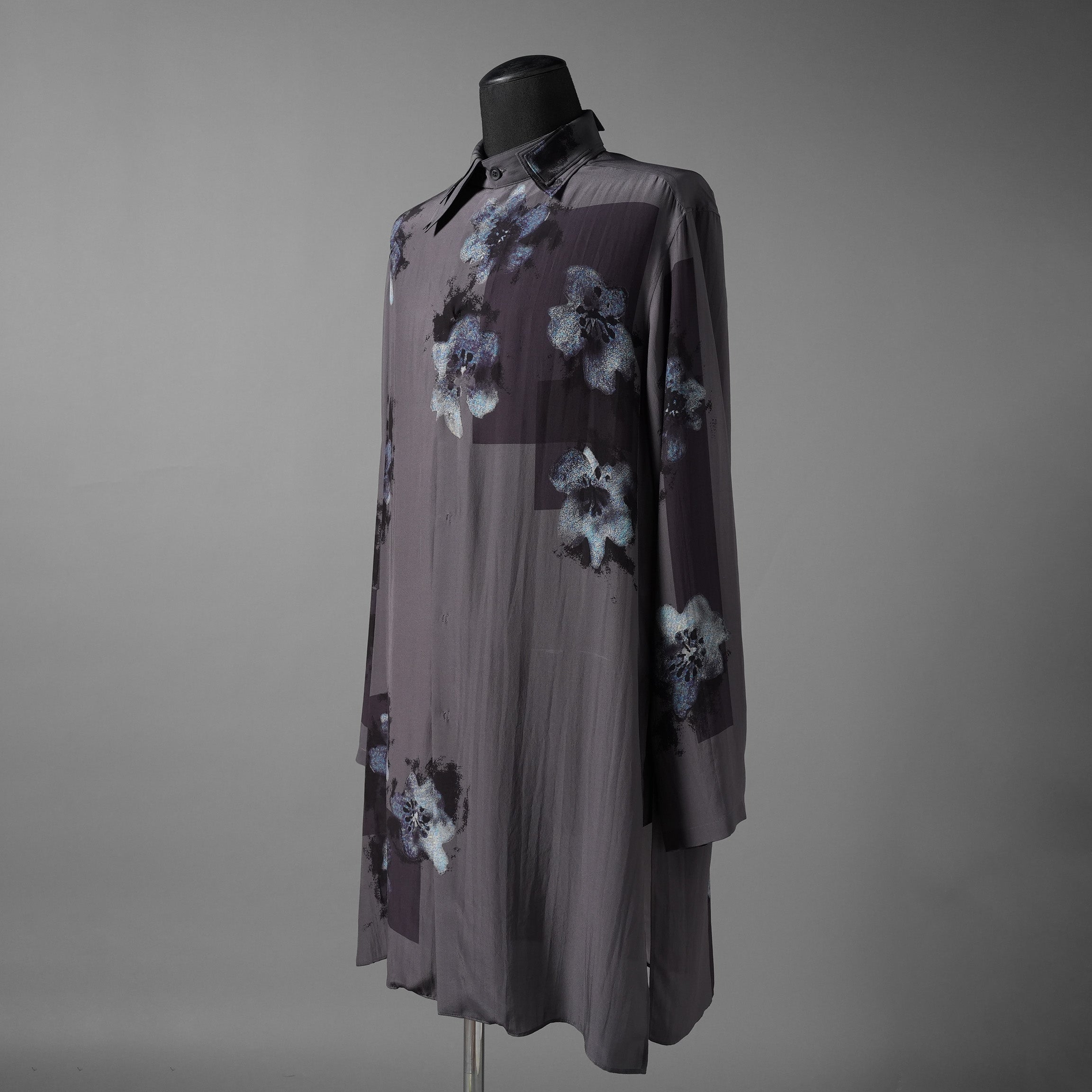Yohji Yamamoto POUR HOMME ヨウジヤマモト プールオム / 25SS SMALL FLOWERS 3COLLAR SHIRT / ロング丈 長袖シャツ / HP-B59-452 / size 2 (BLACK)