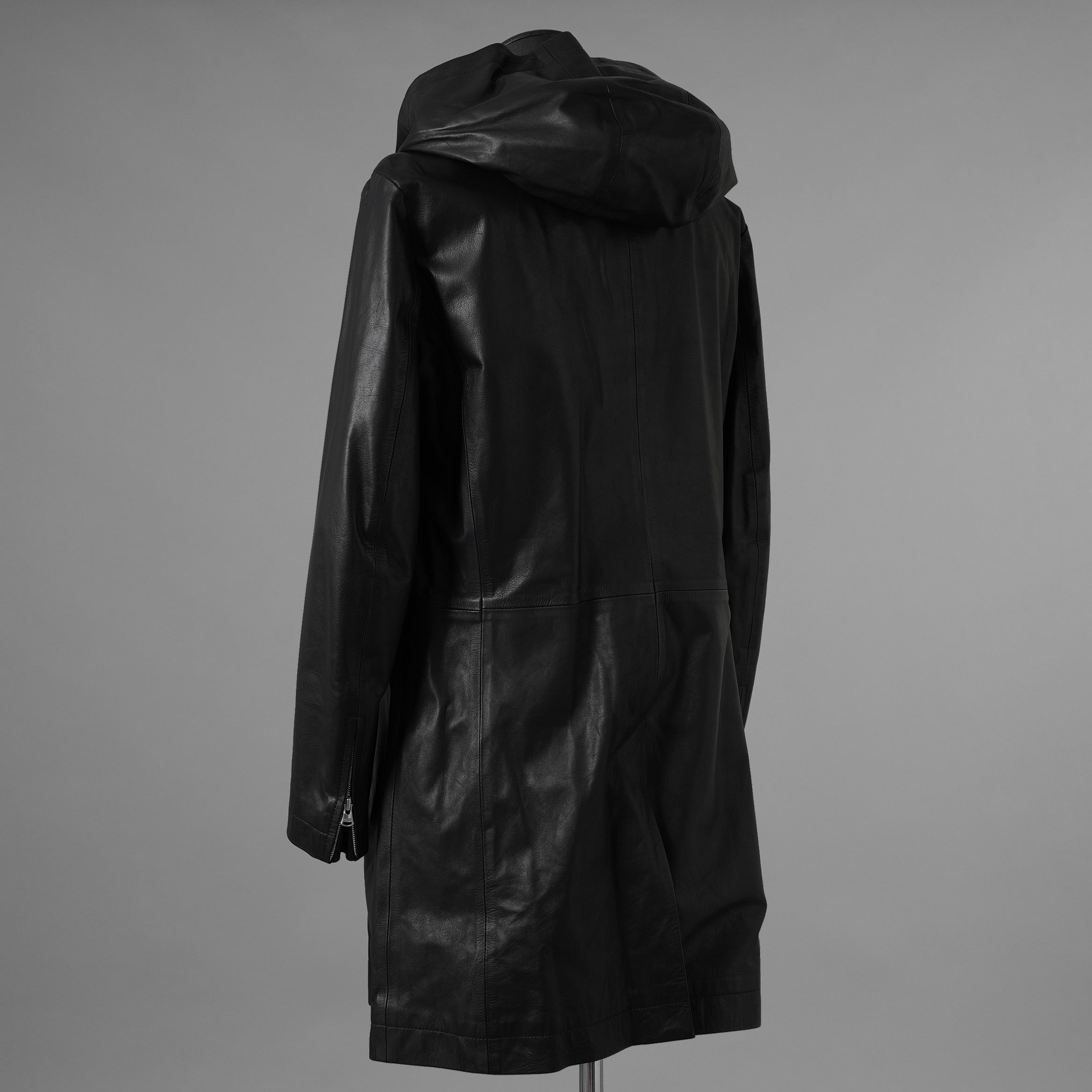 未使用 ISAMU KATAYAMA BACKLASH イサムカタヤマ バックラッシュ / 23AW MONOCHROME LUXURY STEER 0.6mm HOODED COAT フーデッドレザー コート アウター / 2078-03 / size M (BLACK) 352053-in-ue
