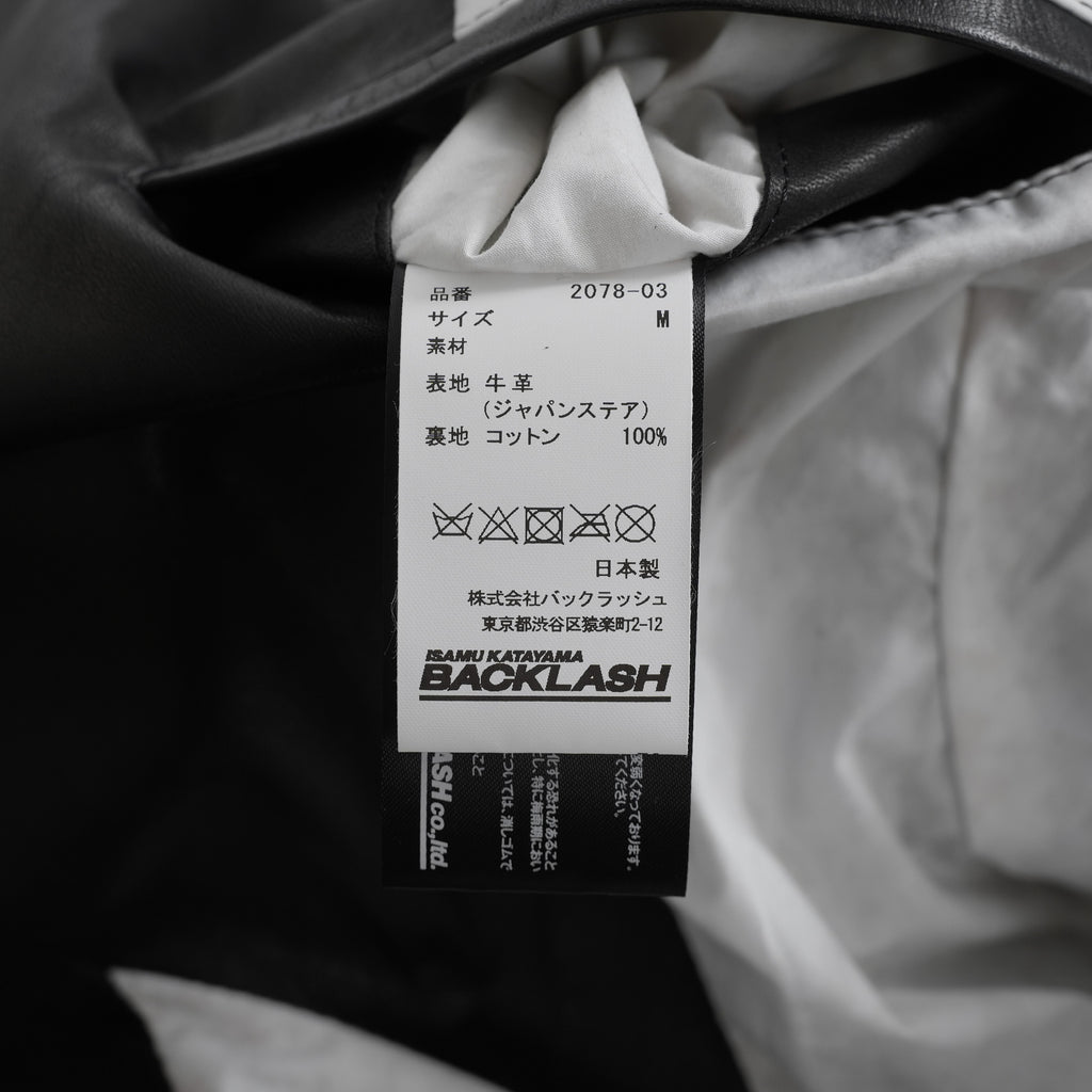 未使用 ISAMU KATAYAMA BACKLASH イサムカタヤマ バックラッシュ / 23AW MONOCHROME LUXURY STEER 0.6mm HOODED COAT フーデッドレザー コート アウター / 2078-03 / size M (BLACK) 352053-in-ue