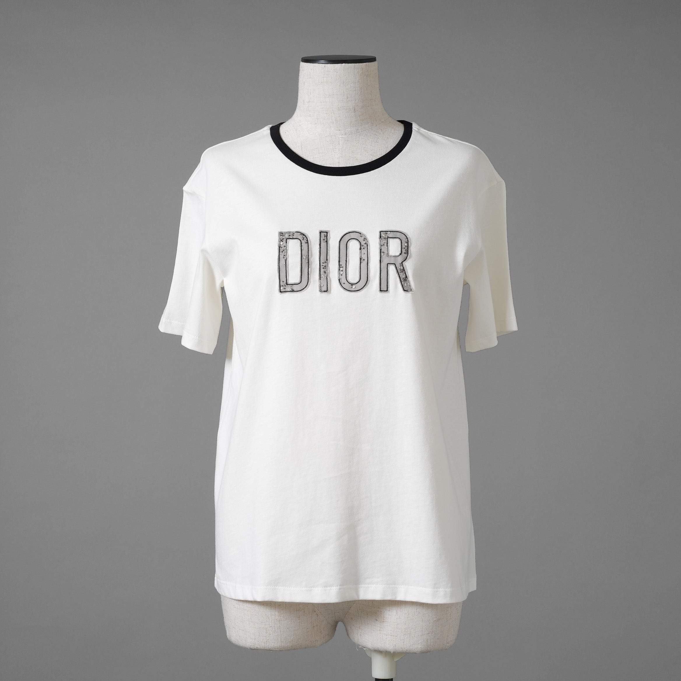 未使用 CHRISTIAN DIOR クリスチャンディオール / 20AW ビジュー レースロゴ 半袖Tシャツ / 1WBM13TEED01313 / size 12＋ (WHITE) レディース