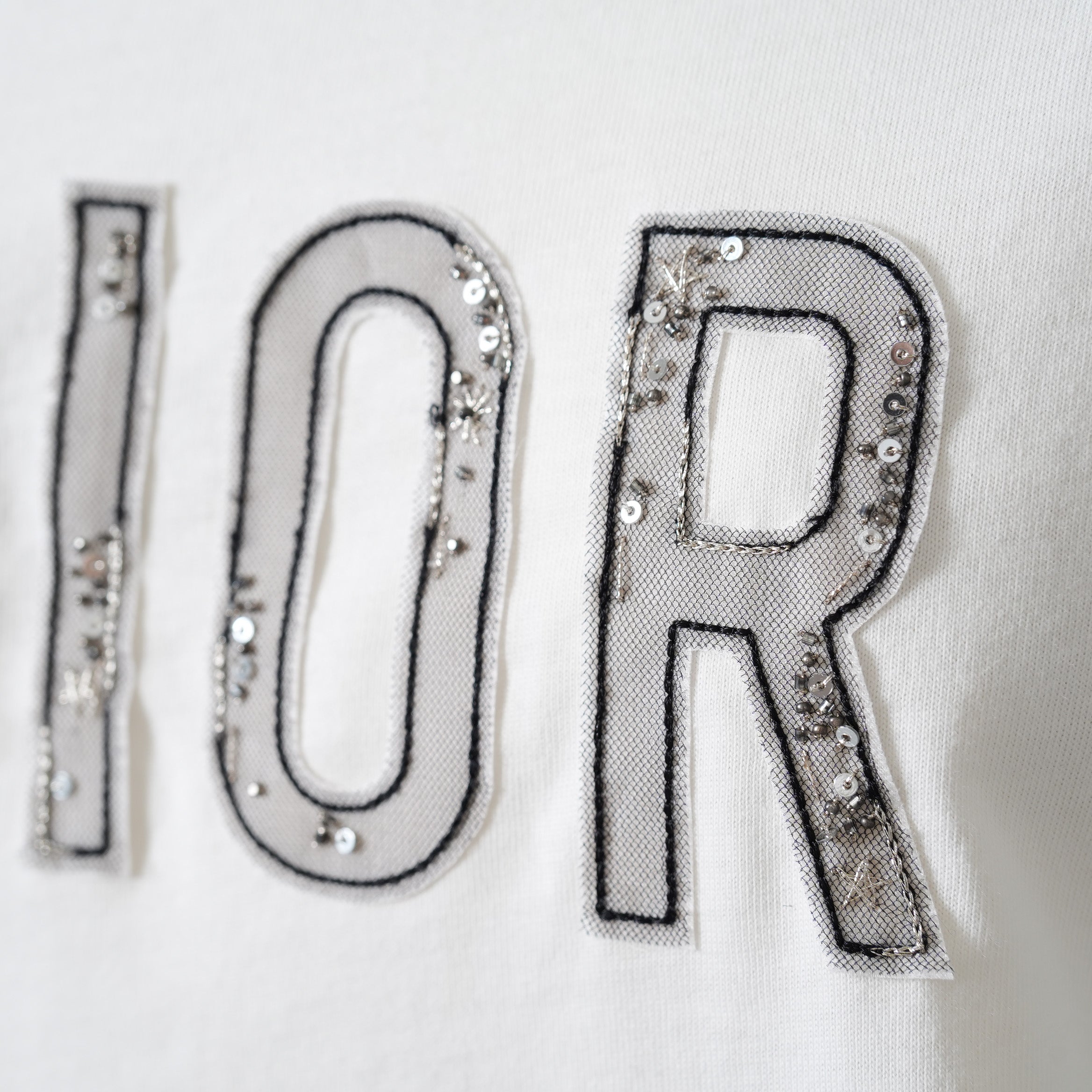 未使用 CHRISTIAN DIOR クリスチャンディオール / 20AW ビジュー レースロゴ 半袖Tシャツ / 1WBM13TEED01313 / size 12＋ (WHITE) レディース