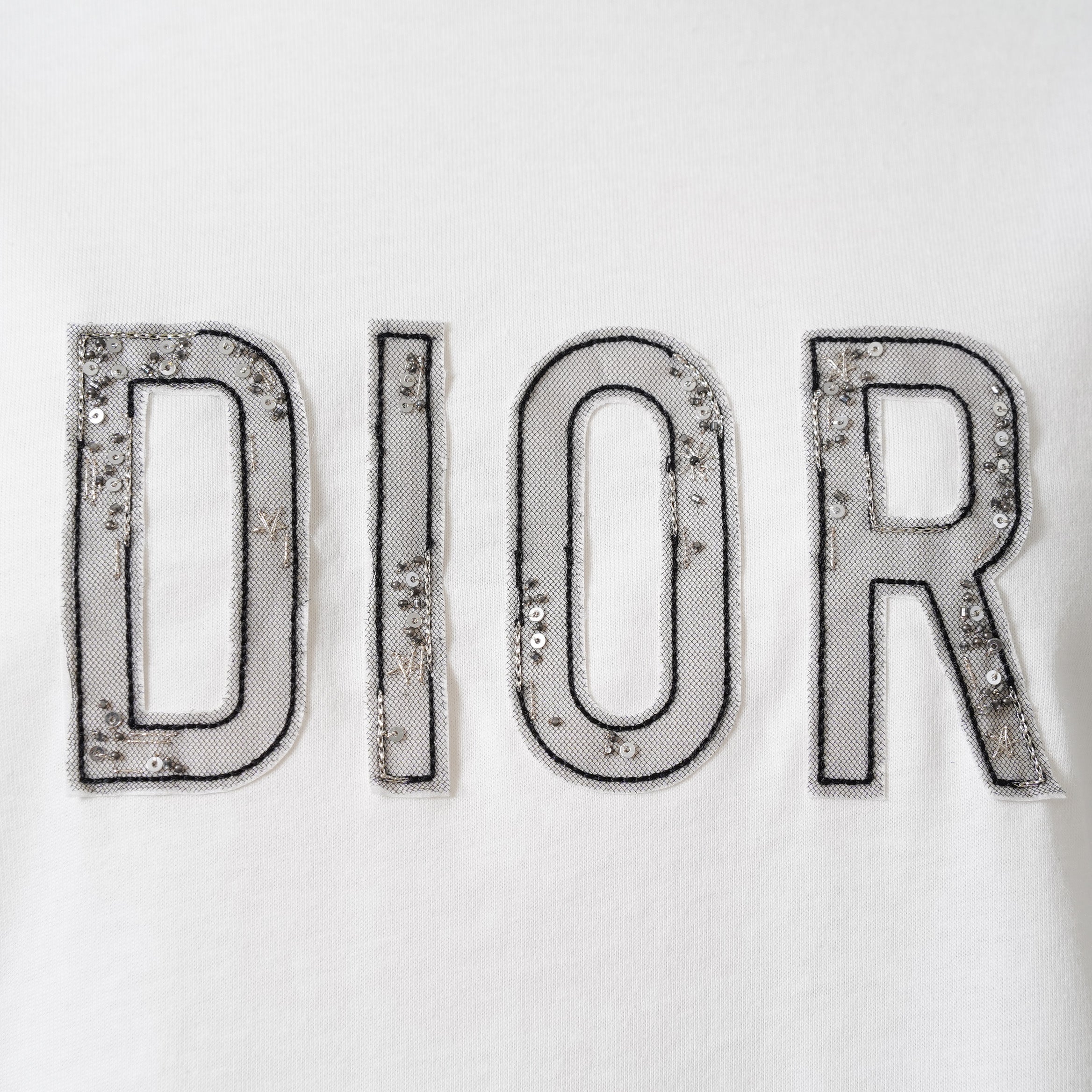 未使用 CHRISTIAN DIOR クリスチャンディオール / 20AW ビジュー レースロゴ 半袖Tシャツ / 1WBM13TEED01313 / size 12＋ (WHITE) レディース