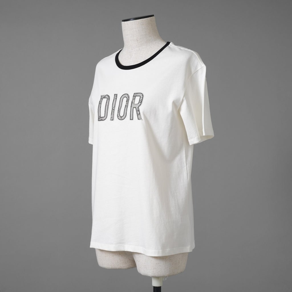 未使用 CHRISTIAN DIOR クリスチャンディオール / 20AW ビジュー レースロゴ 半袖Tシャツ / 1WBM13TEED01313 / size 12＋ (WHITE) レディース
