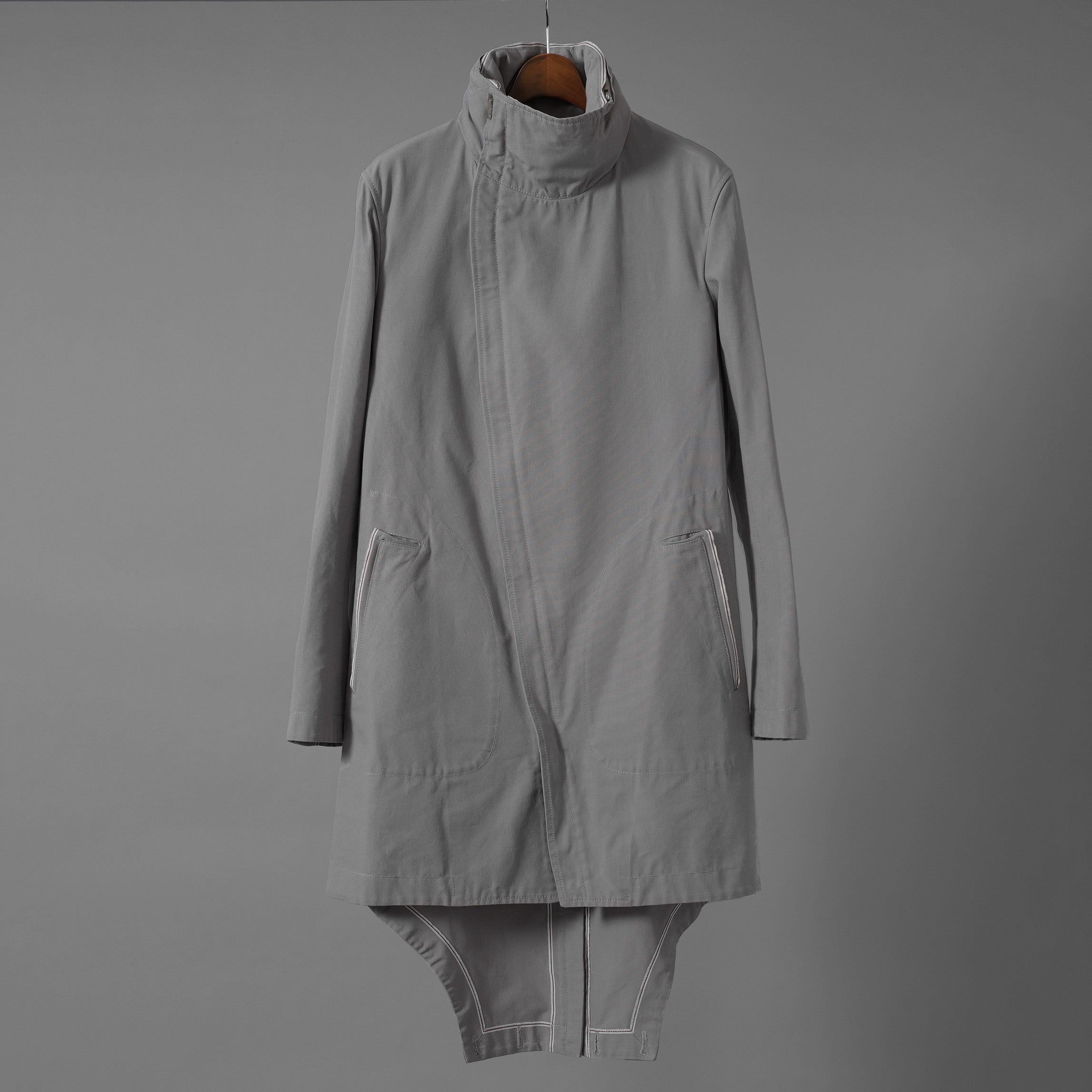 Carol Christian Poell キャロルクリスチャンポエル / 2019 OM/2564SE CON-EDGE/6 - SELF-EDGE TAILORED CROSSFRONT -CROTCHED FISHTAIL PARKA ロングコート / size 48 (GRAY)