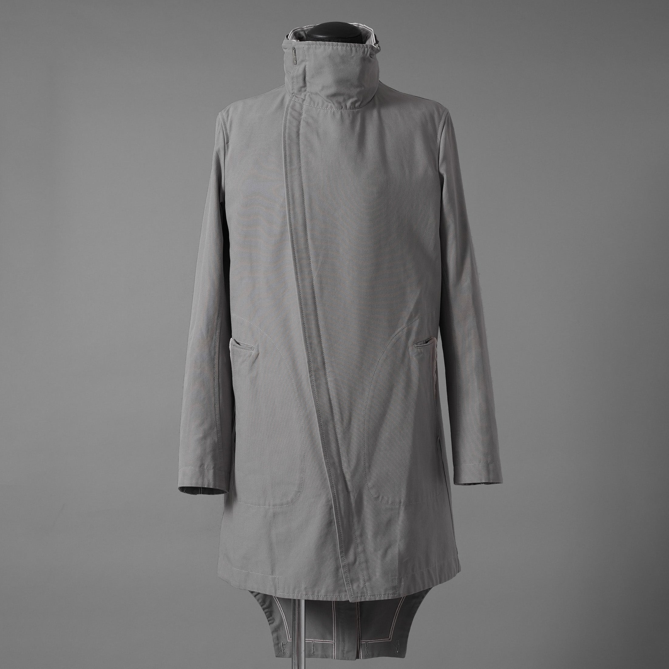 Carol Christian Poell キャロルクリスチャンポエル / 2019 OM/2564SE CON-EDGE/6 - SELF-EDGE TAILORED CROSSFRONT -CROTCHED FISHTAIL PARKA ロングコート / size 48 (GRAY)