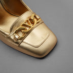 Valentino Garavani ヴァレンティノ ガラヴァーニ / 22SS Vロゴ チェーンコレクション メタリックゴールド チャンキーヒール パンプス シューズ / size 35.5 (22.5cm) GOLD レディース 352035-izm