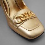 Valentino Garavani ヴァレンティノ ガラヴァーニ / 22SS Vロゴ チェーンコレクション メタリックゴールド チャンキーヒール パンプス シューズ / size 35.5 (22.5cm) GOLD レディース 352035-izm