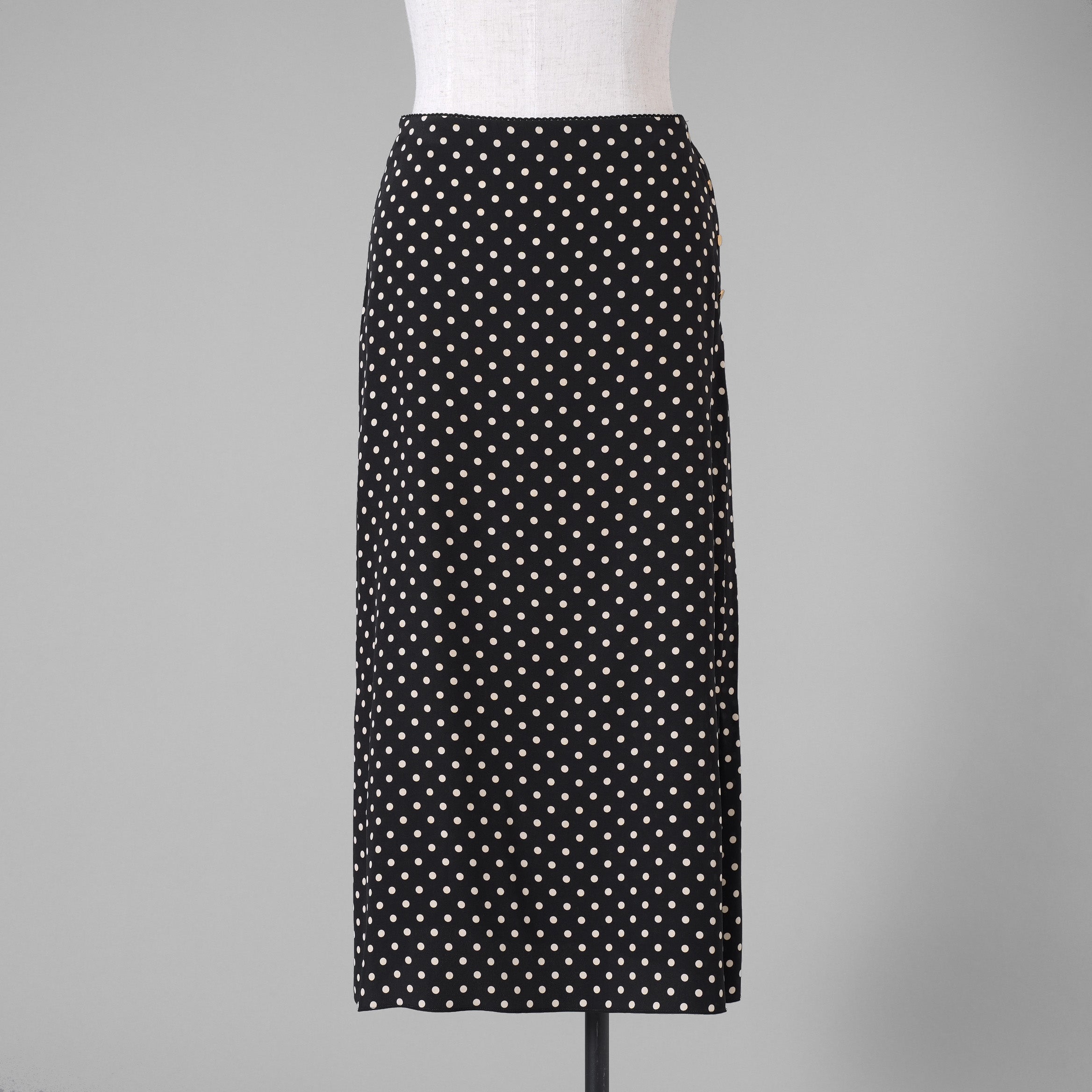 CELINE セリーヌ / 美品 20SS トリオンフボタン シルク ポルカドット柄  ロングスカート サイドスリット / 2J331966H / size 36 (BLACK) レディース