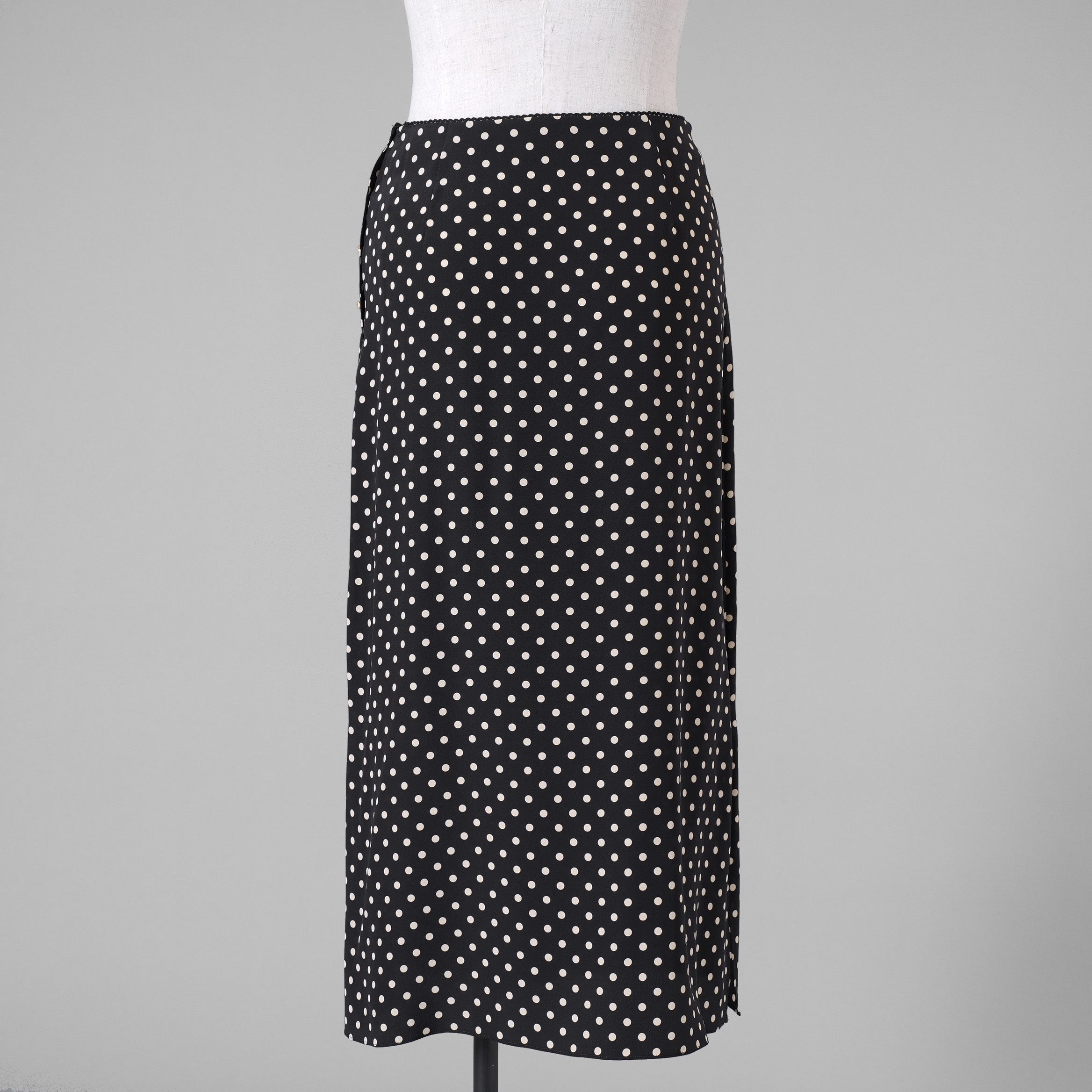 CELINE セリーヌ / 美品 20SS トリオンフボタン シルク ポルカドット柄  ロングスカート サイドスリット / 2J331966H / size 36 (BLACK) レディース