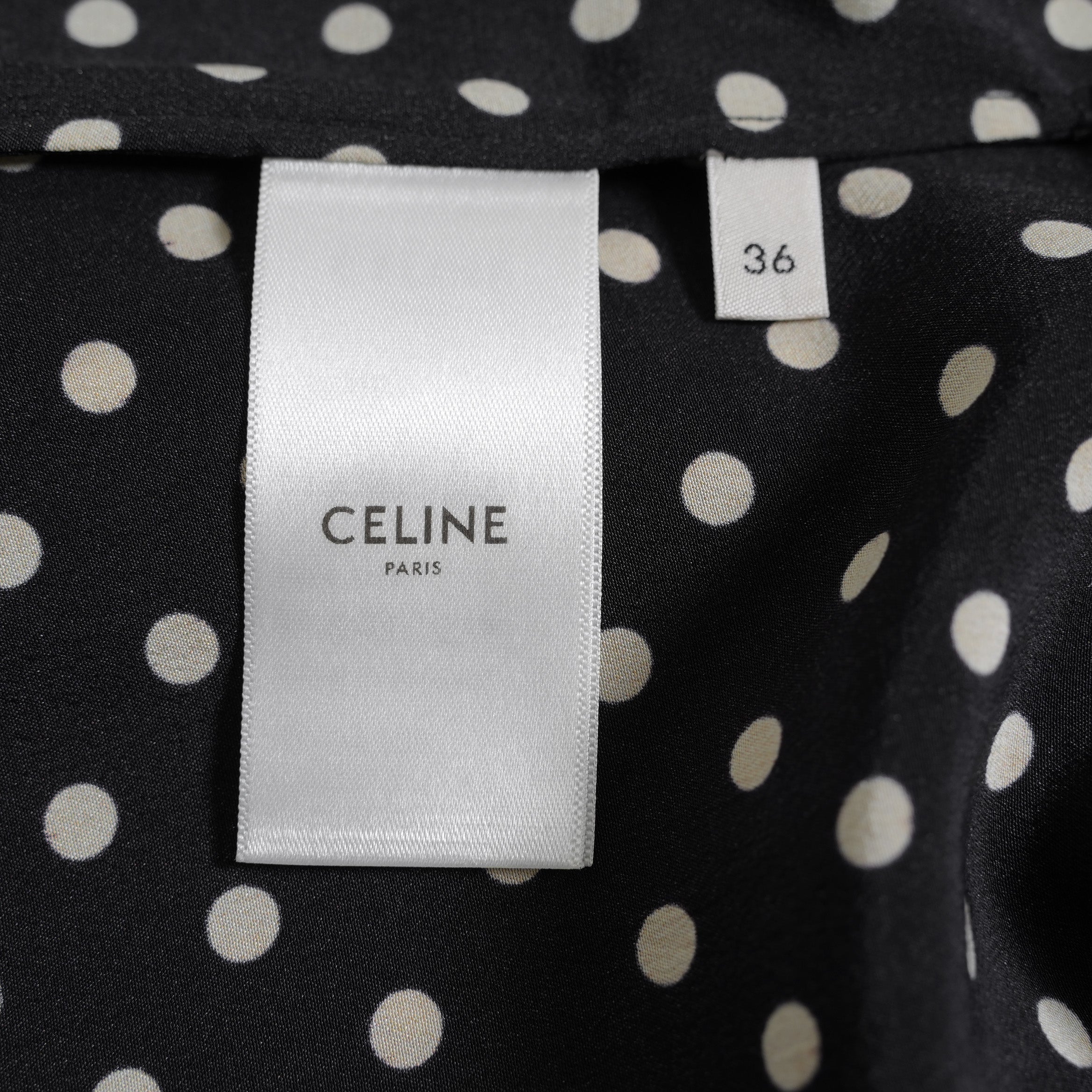 CELINE セリーヌ / 美品 20SS トリオンフボタン シルク ポルカドット柄  ロングスカート サイドスリット / 2J331966H / size 36 (BLACK) レディース