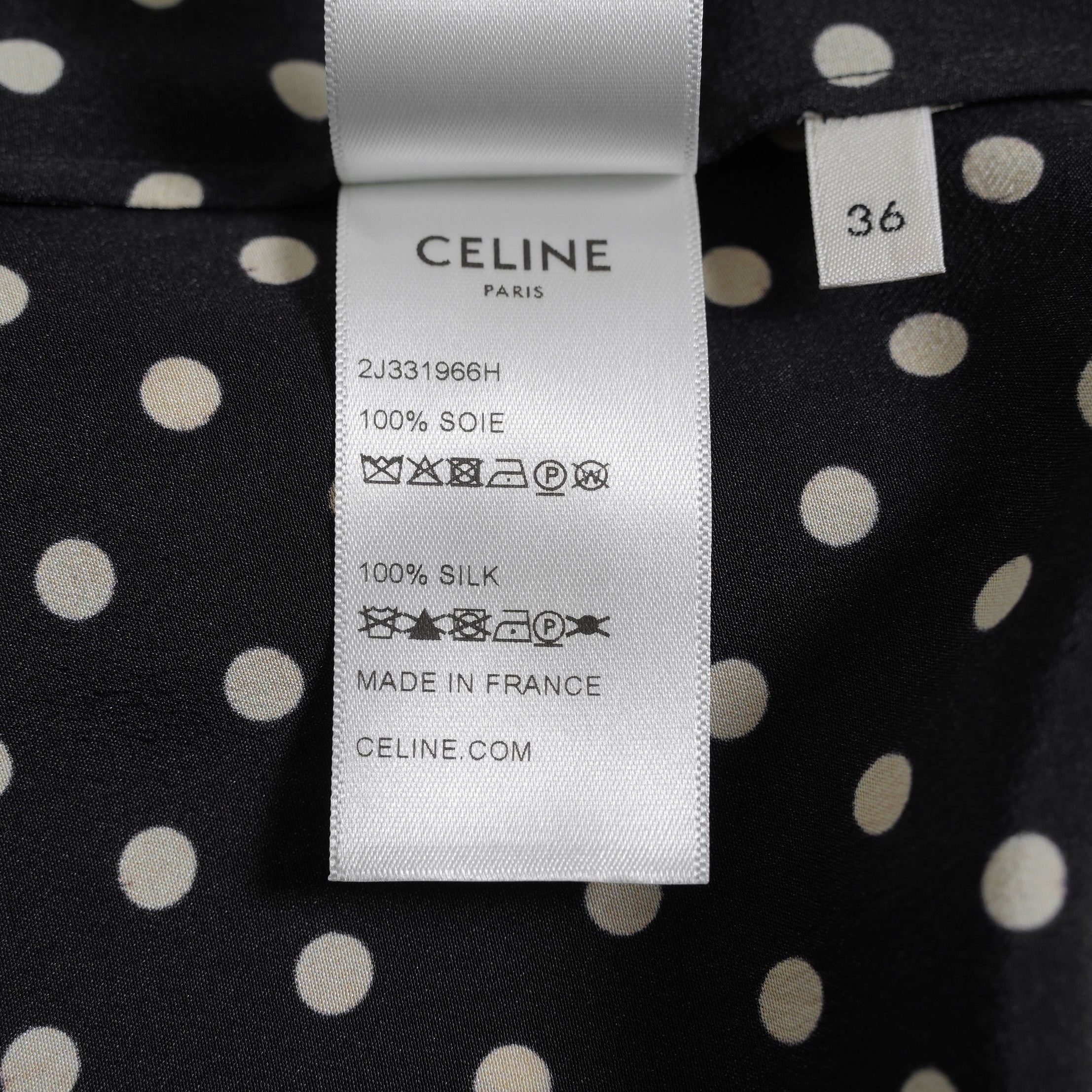 CELINE セリーヌ / 美品 20SS トリオンフボタン シルク ポルカドット柄  ロングスカート サイドスリット / 2J331966H / size 36 (BLACK) レディース