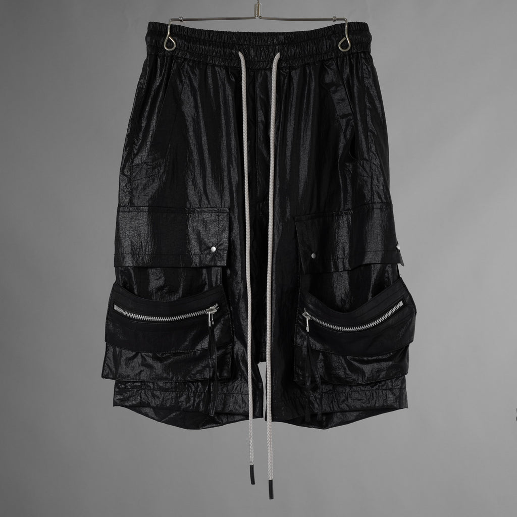 A.F ARTEFACT エーエフアーティファクト / 美品 25SS AIRY CRINKLE NYLON ZIP CARGO SHORTS エアリー クリンクル ナイロン ジップ カーゴ ショーツ パンツ / ag-13053-1 / size 2 (BLACK) 352047-uen