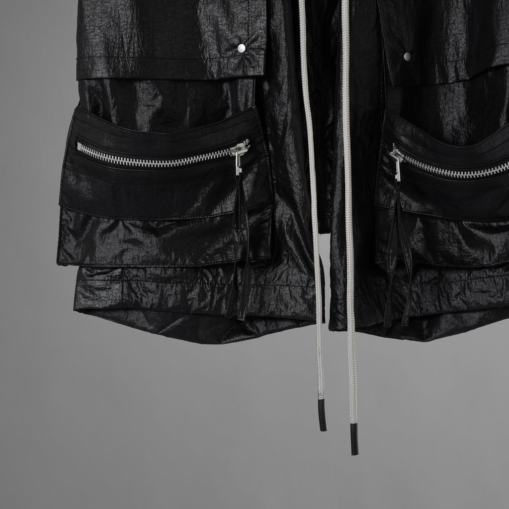 A.F ARTEFACT エーエフアーティファクト / 美品 25SS AIRY CRINKLE NYLON ZIP CARGO SHORTS エアリー クリンクル ナイロン ジップ カーゴ ショーツ パンツ / ag-13053-1 / size 2 (BLACK) 352047-uen