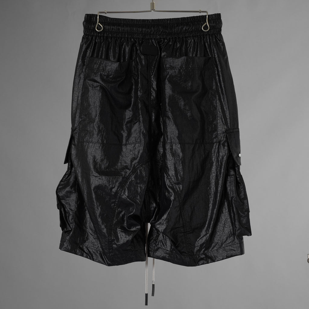 A.F ARTEFACT エーエフアーティファクト / 美品 25SS AIRY CRINKLE NYLON ZIP CARGO SHORTS エアリー クリンクル ナイロン ジップ カーゴ ショーツ パンツ / ag-13053-1 / size 2 (BLACK) 352047-uen