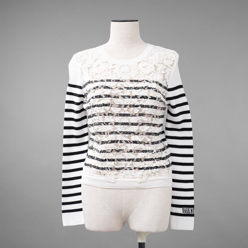 VALENTINO ヴァレンティノ / 21SS レースパネル ストライプ セーター  / WB3KC24I6HR_0AN / size M (WHITE×BLACK) レディース