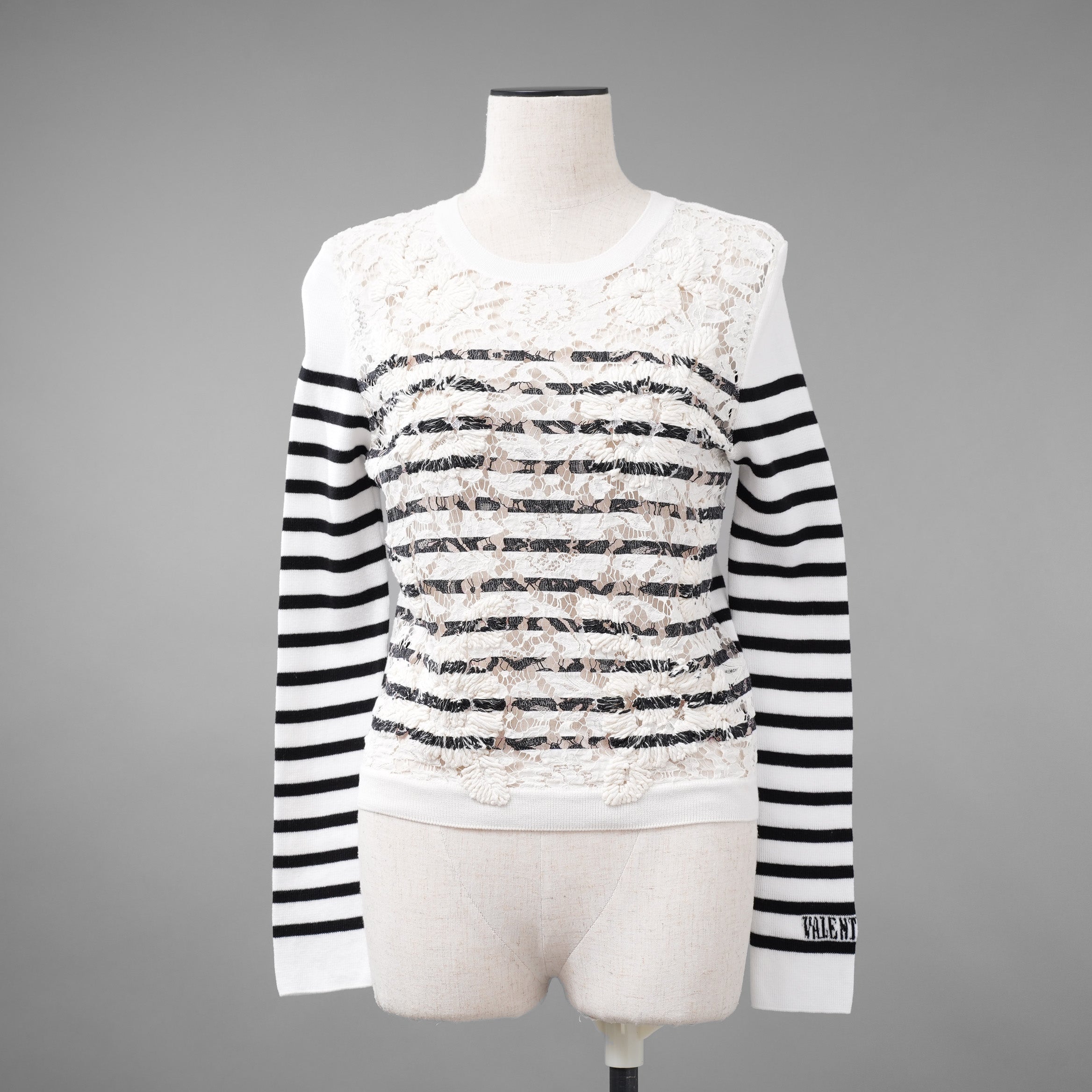 VALENTINO ヴァレンティノ / 21SS レースパネル ストライプ セーター  / WB3KC24I6HR_0AN / size M (WHITE×BLACK) レディース