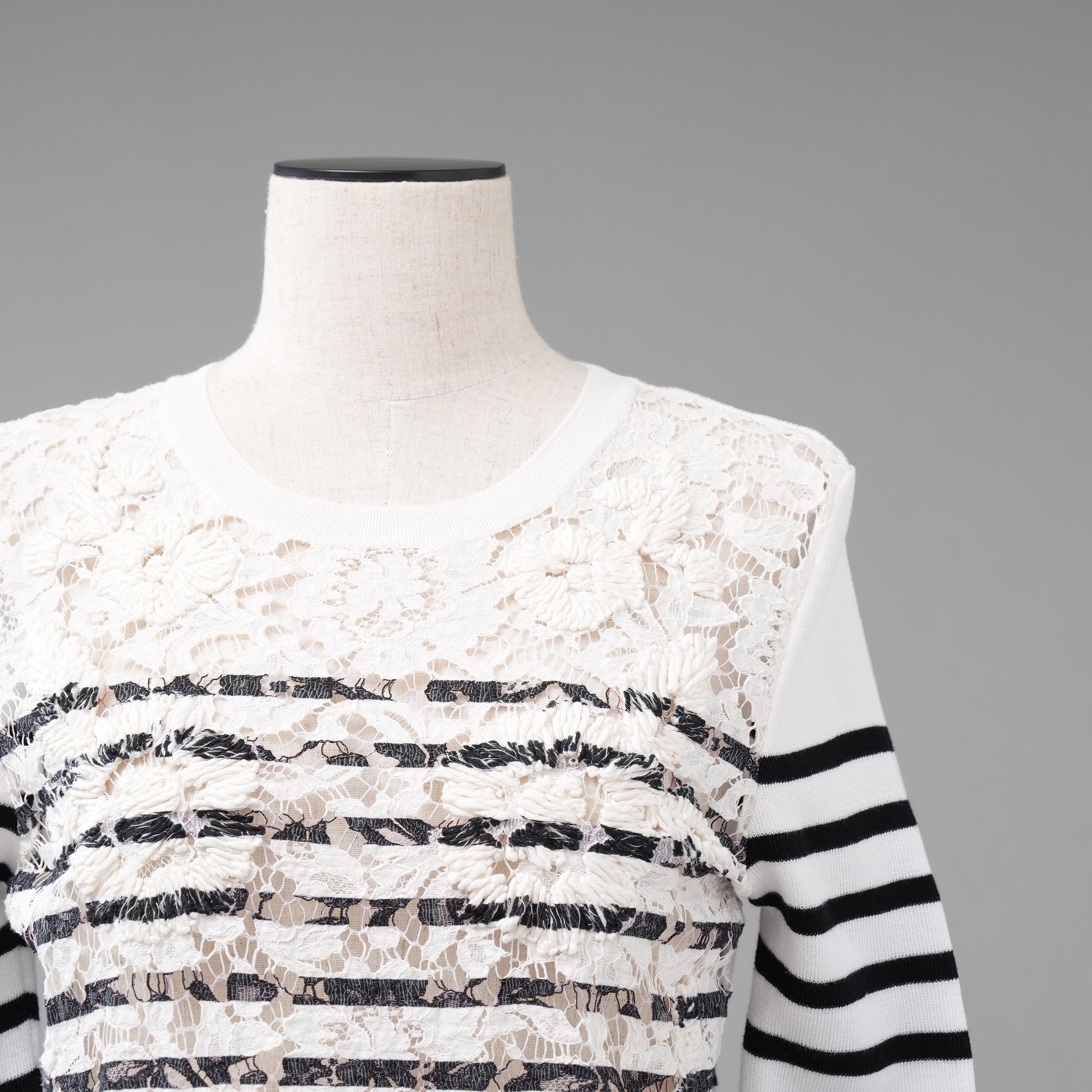 VALENTINO ヴァレンティノ / 21SS レースパネル ストライプ セーター  / WB3KC24I6HR_0AN / size M (WHITE×BLACK) レディース