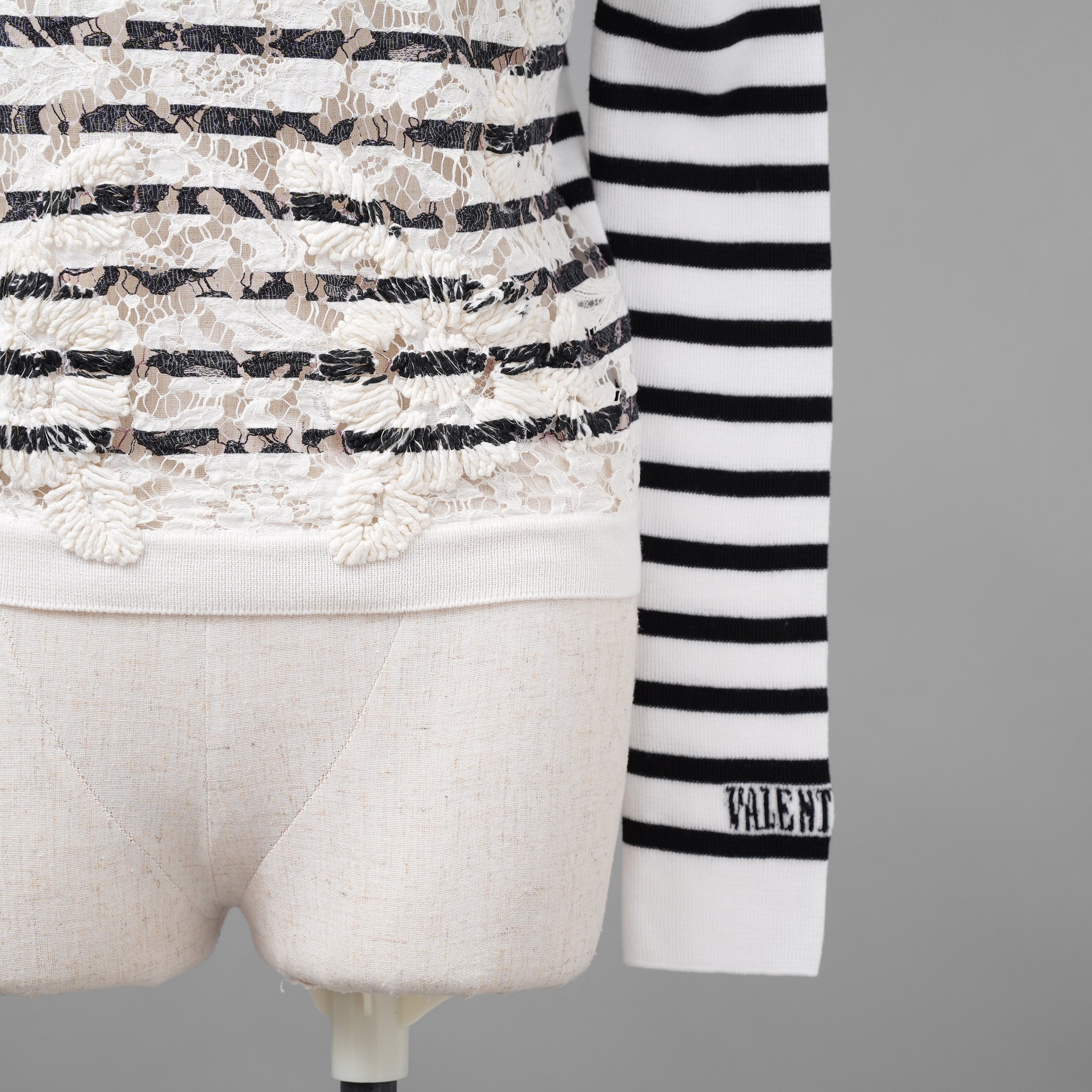 VALENTINO ヴァレンティノ / 21SS レースパネル ストライプ セーター  / WB3KC24I6HR_0AN / size M (WHITE×BLACK) レディース