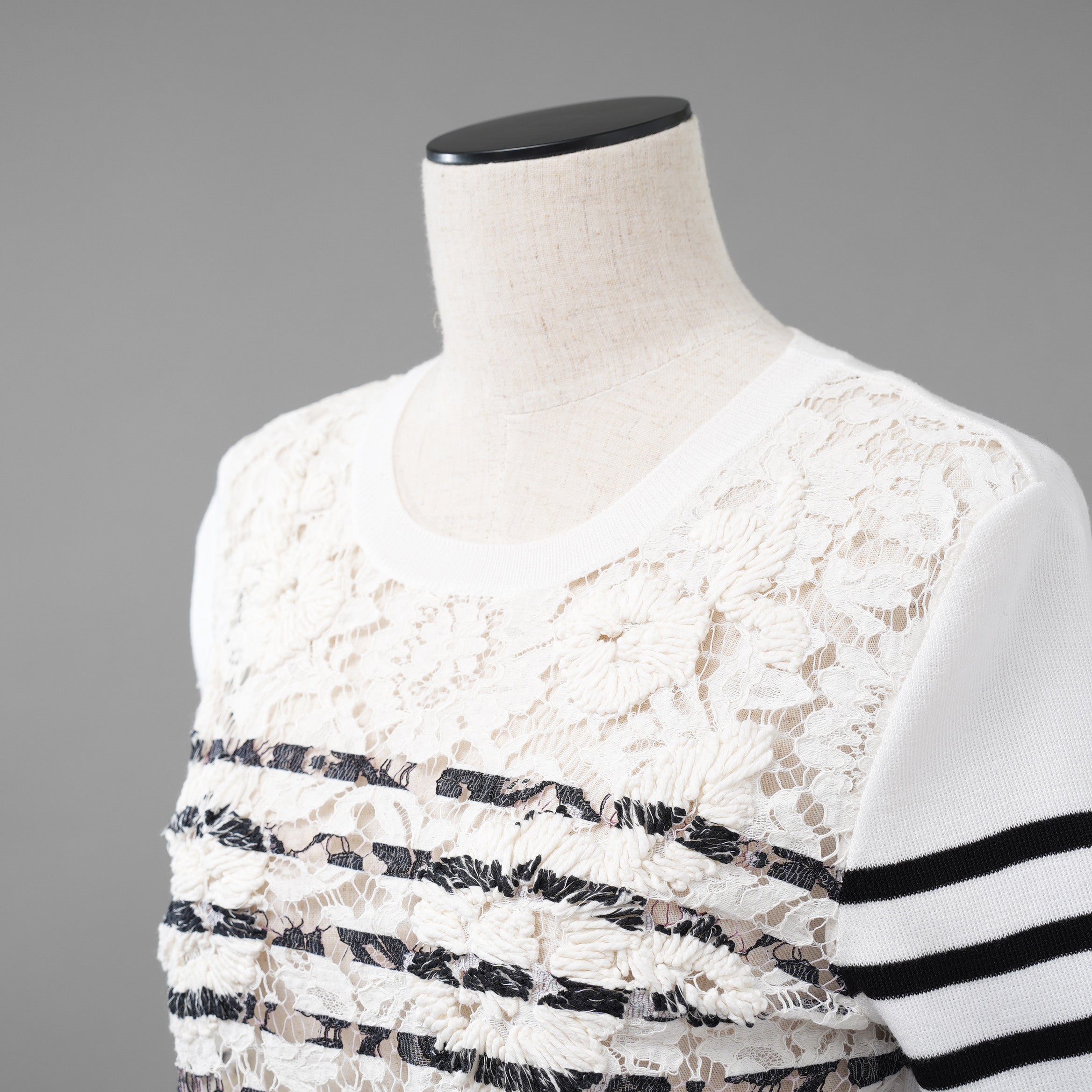 VALENTINO ヴァレンティノ / 21SS レースパネル ストライプ セーター  / WB3KC24I6HR_0AN / size M (WHITE×BLACK) レディース