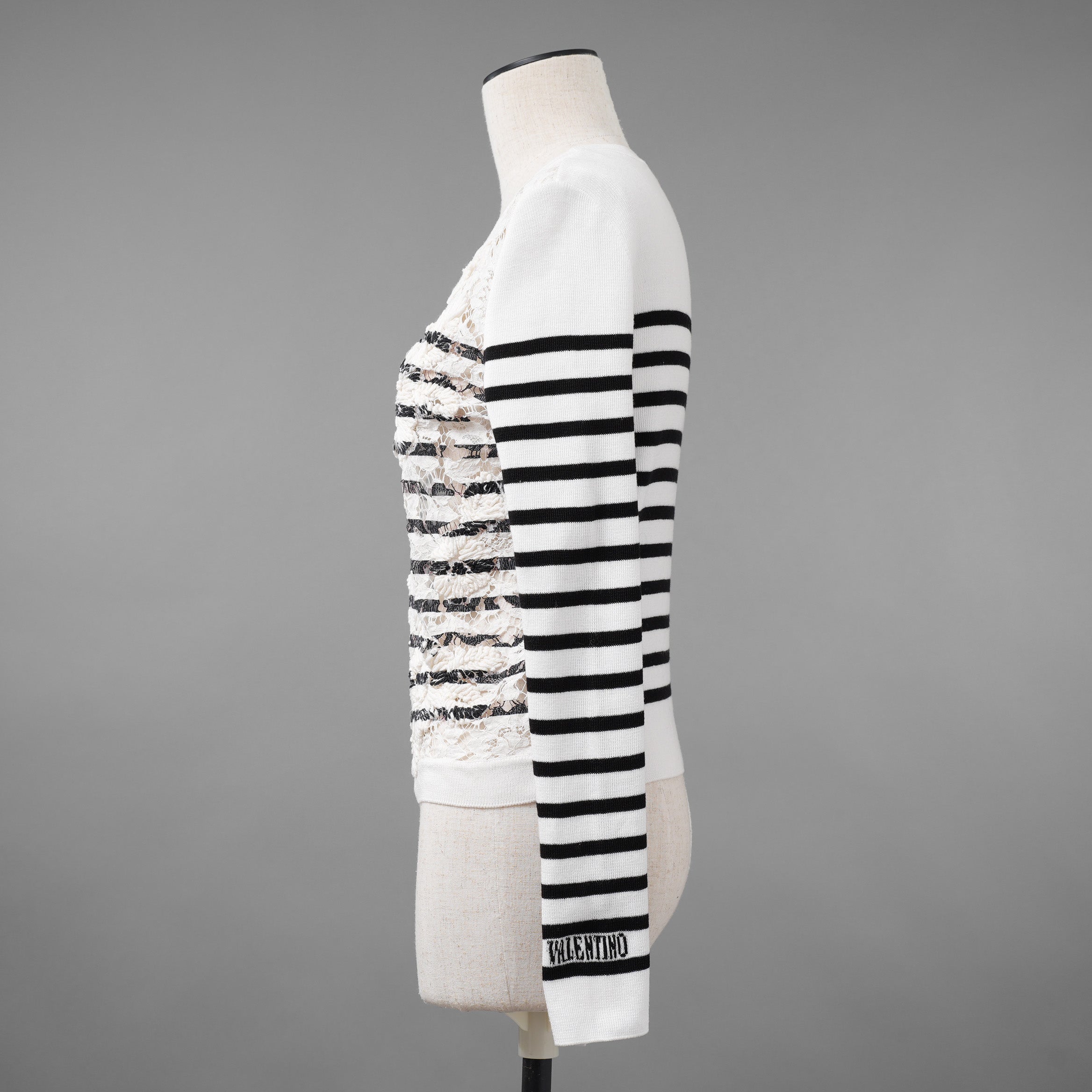 VALENTINO ヴァレンティノ / 21SS レースパネル ストライプ セーター  / WB3KC24I6HR_0AN / size M (WHITE×BLACK) レディース