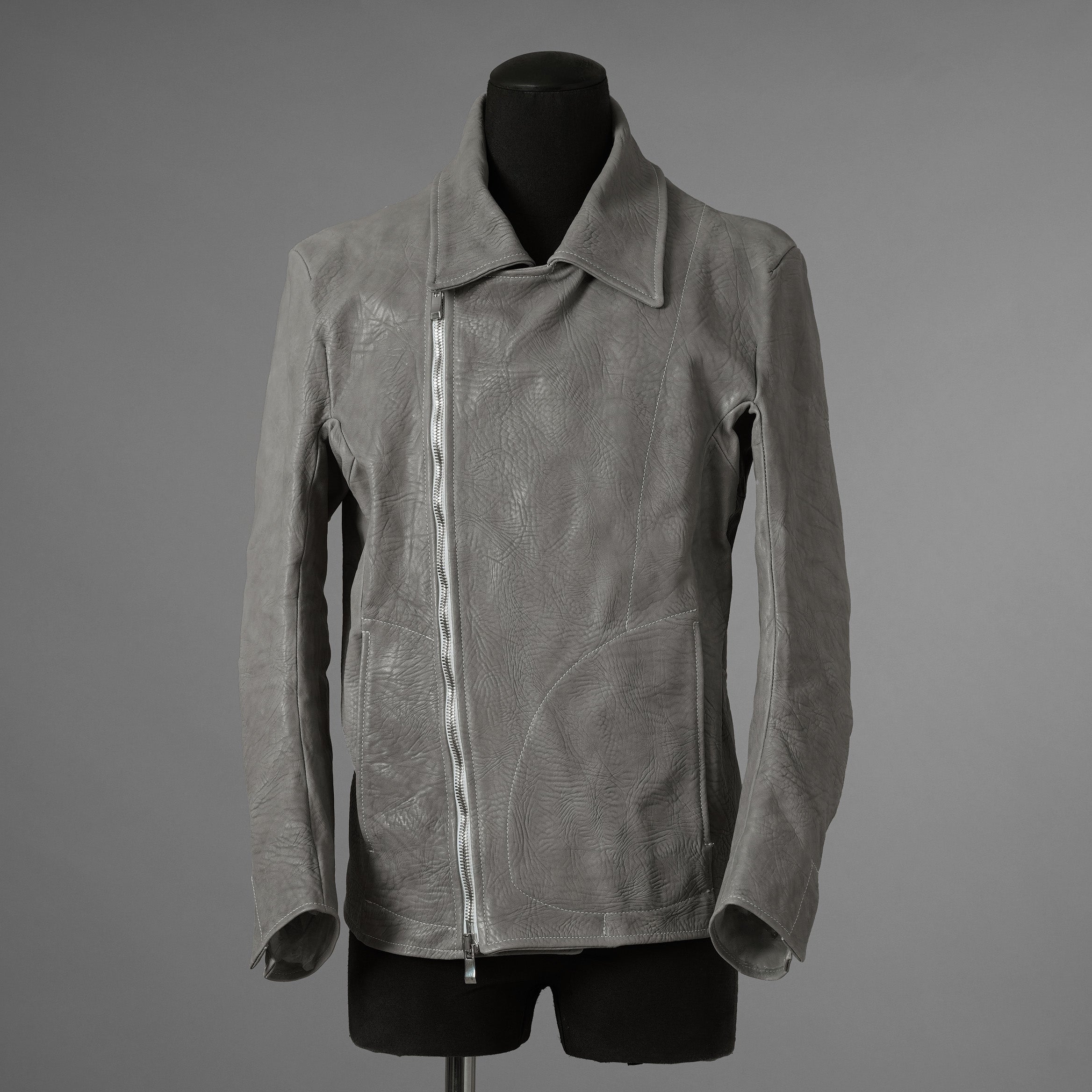 新品 希少 incarnation インカネーション / 24AW HORSE WHITE RG LEATHER W BREAST MOTO UNLINED PMT-5 / ホース レザー 白鞣し ライダース ジャケット/ size M B82(GRAY) 123012-alm