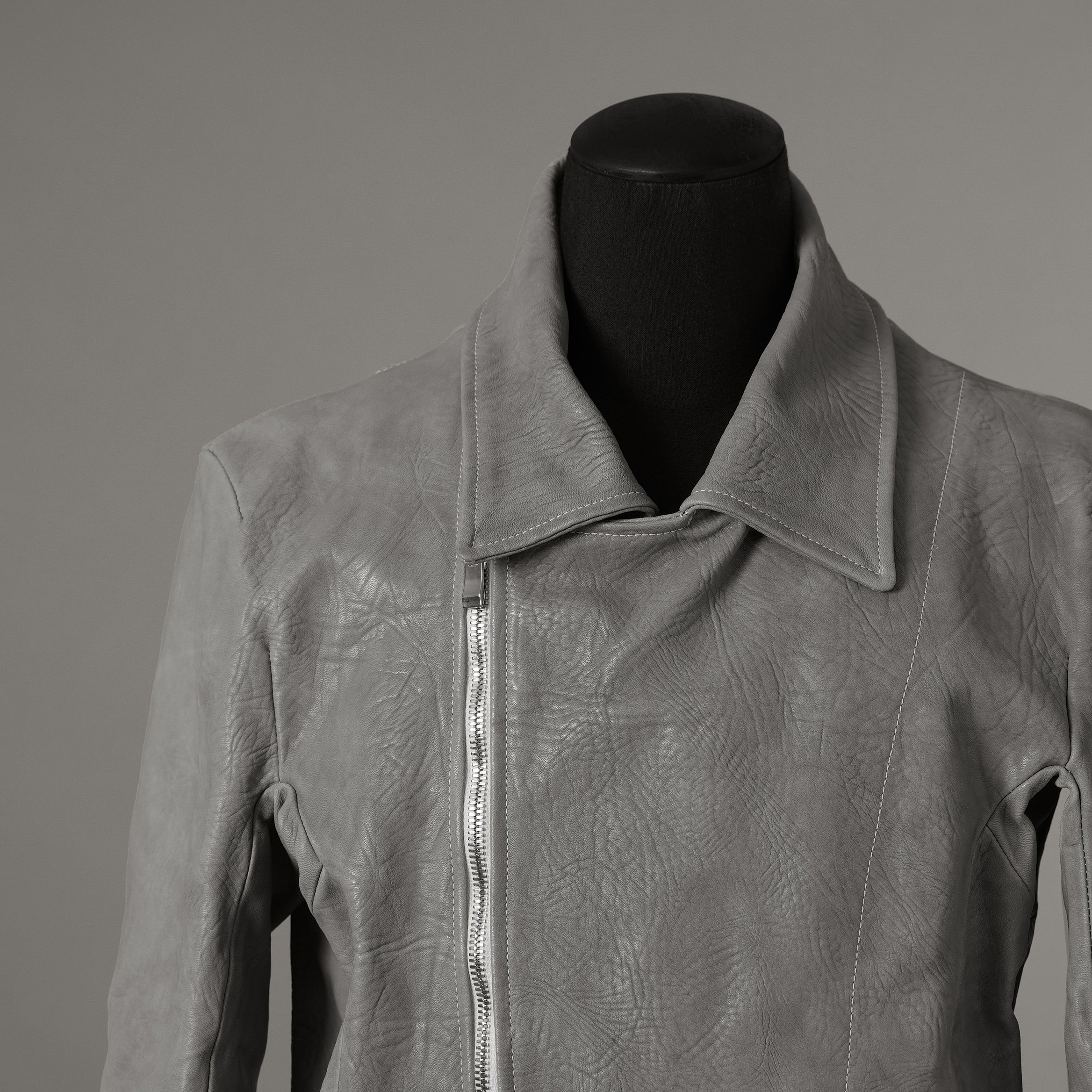 新品 希少 incarnation インカネーション / 24AW HORSE WHITE RG LEATHER W BREAST MOTO UNLINED PMT-5 / ホース レザー 白鞣し ライダース ジャケット/ size M B82(GRAY) 123012-alm